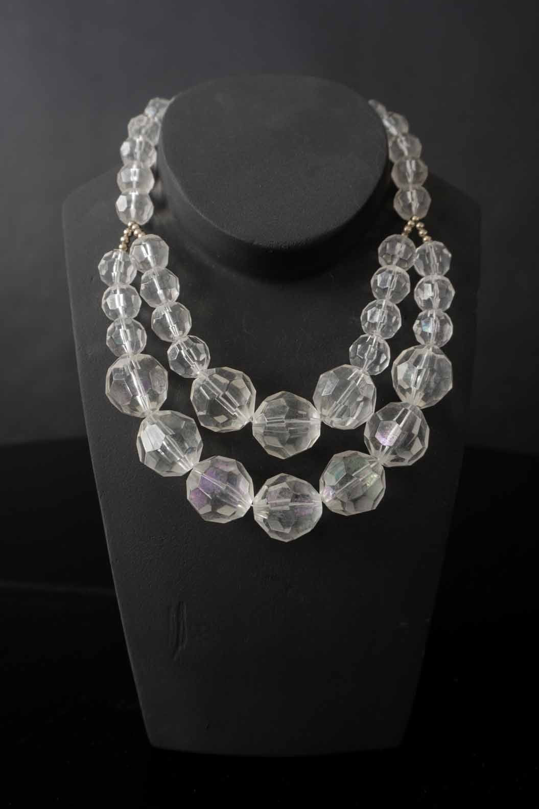 Vintage Glasperlen Kette mit facettierten, transparenten Kristallperlen