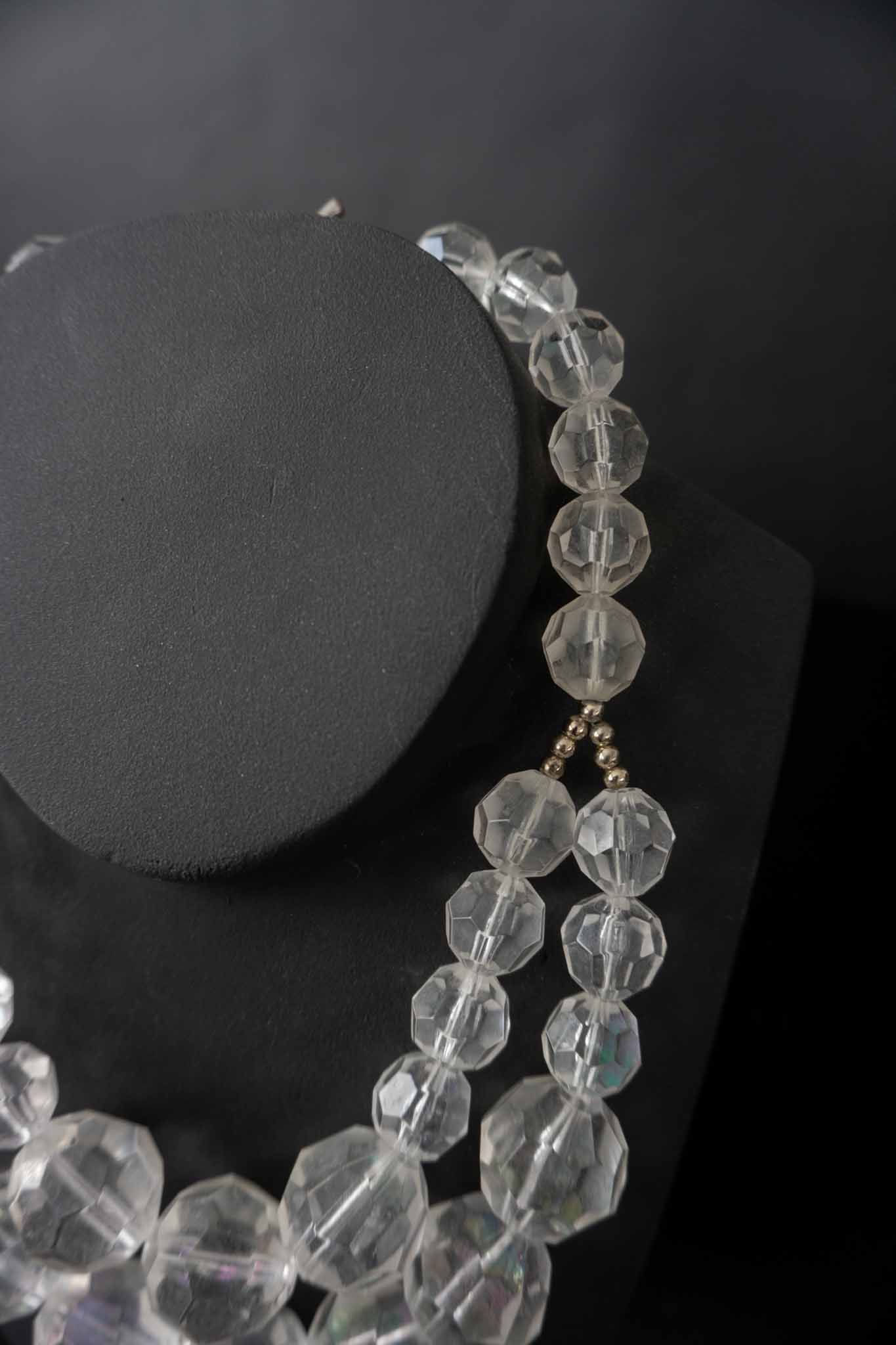 Vintage Glasperlen Kette mit facettierten, transparenten Kristallperlen