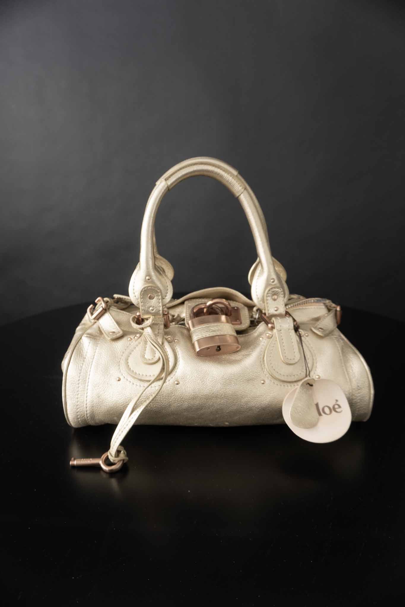 Chloé Paddington Bag Metallic Gold Y2K Designer Tasche aus Echtleder theplaincircle vintage