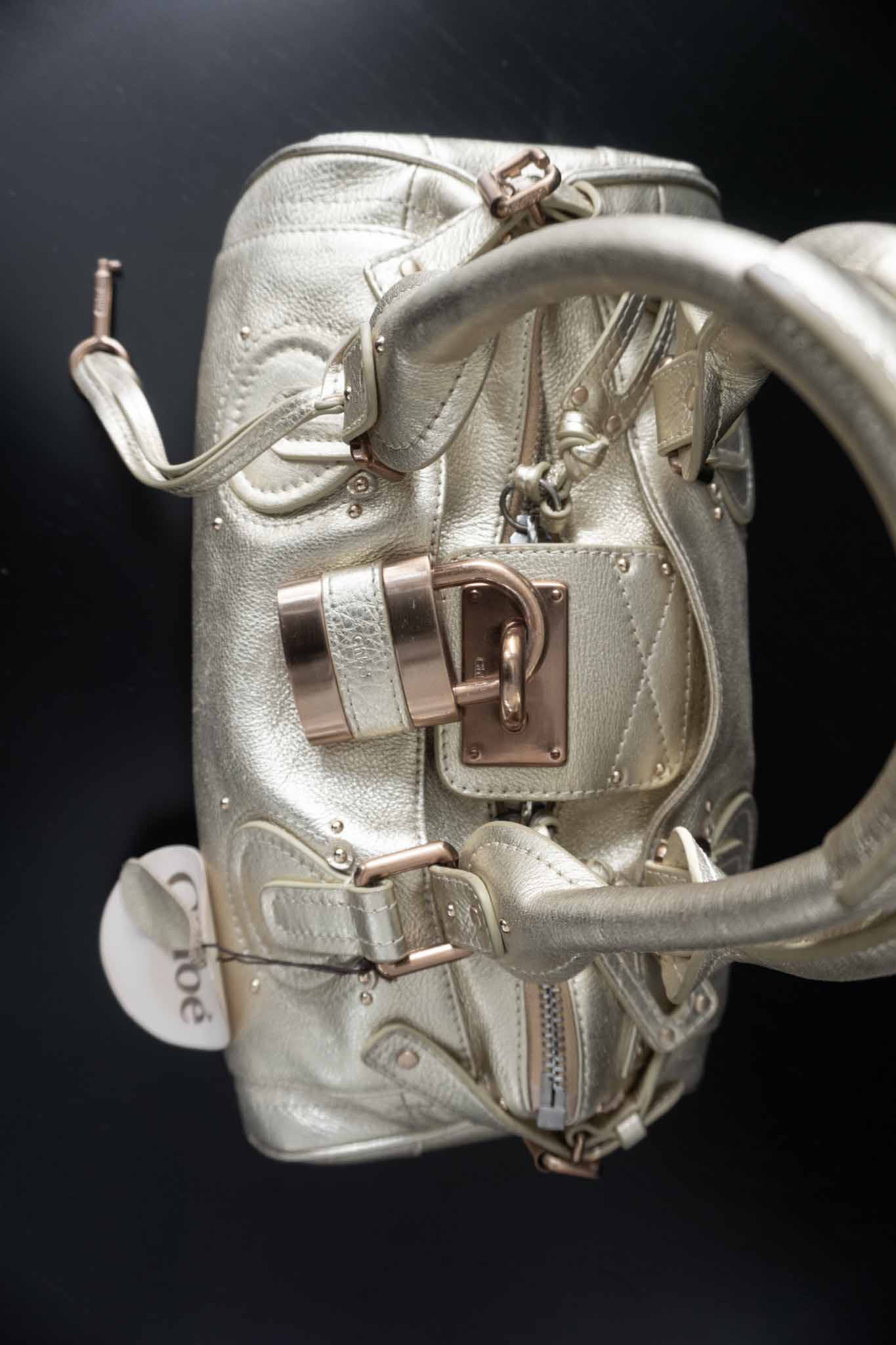 Chloé Paddington Bag Metallic Gold Y2K Designer Tasche aus Echtleder theplaincircle vintage