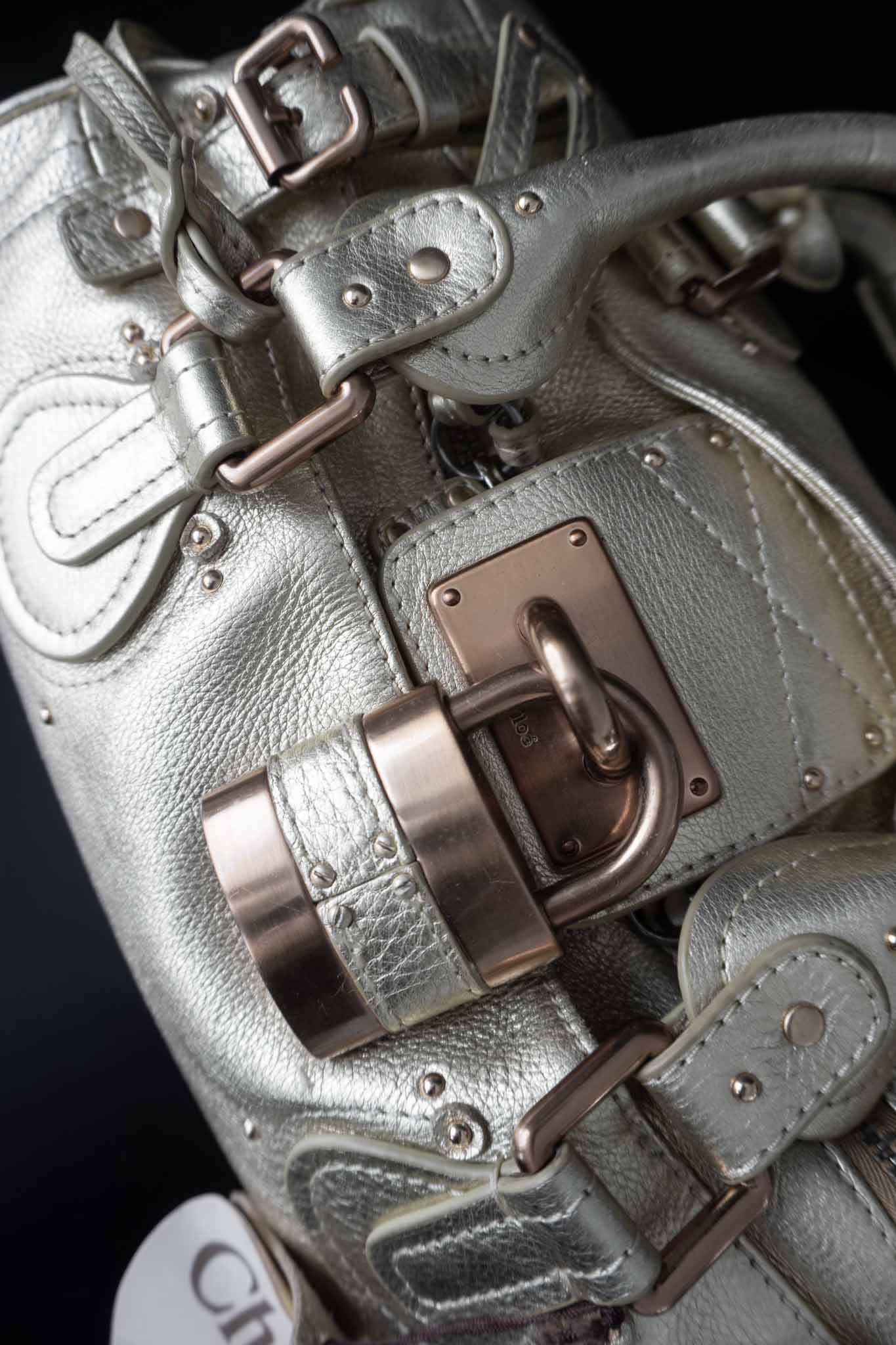 Chloé Paddington Bag Metallic Gold Y2K Designer Tasche aus Echtleder theplaincircle vintage