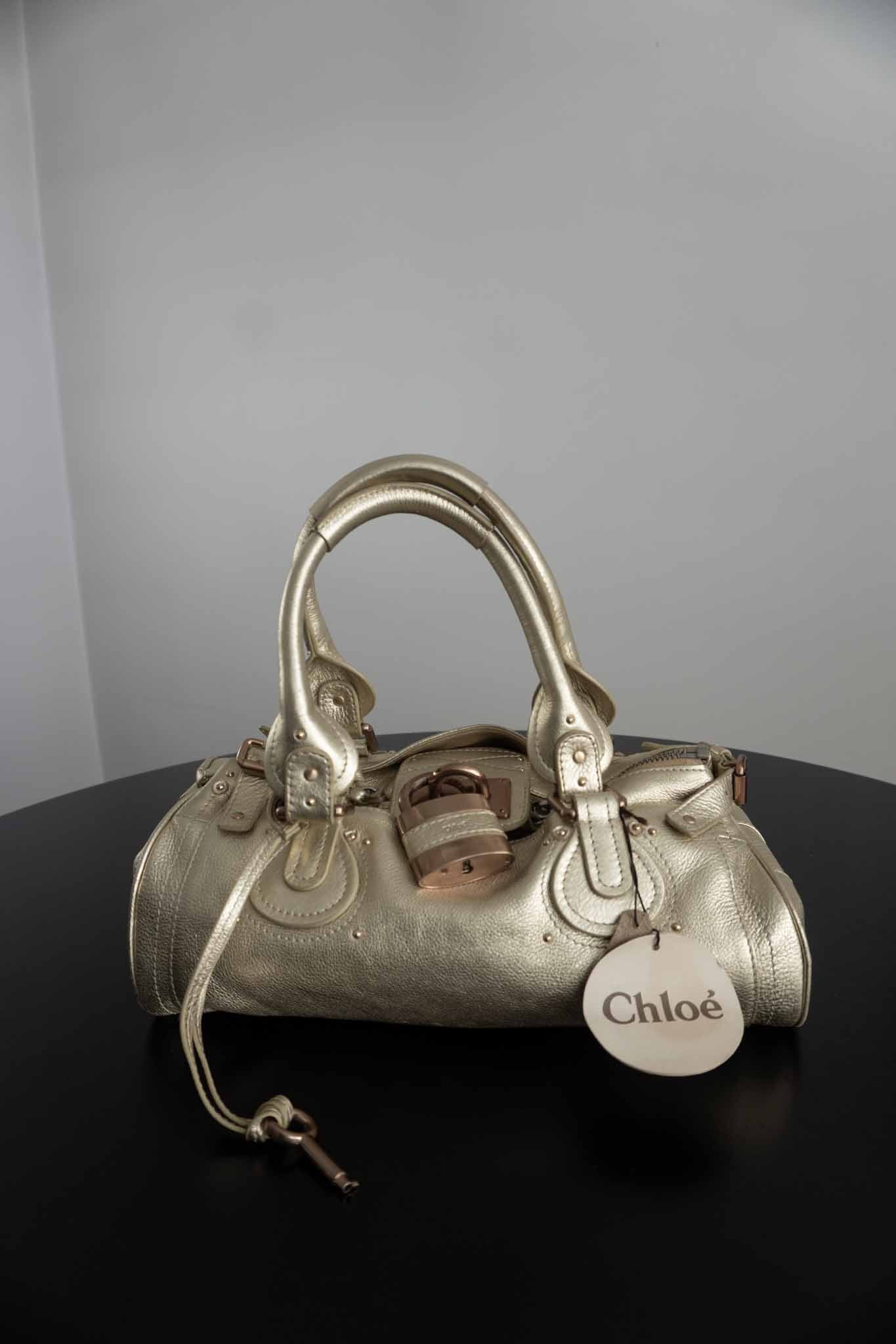 Chloé Paddington Bag Metallic Gold Y2K Designer Tasche aus Echtleder theplaincircle vintage