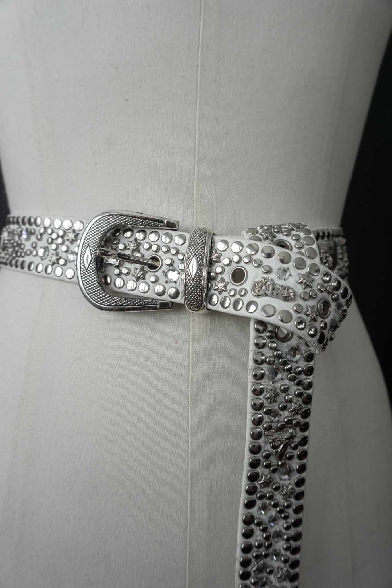 Vintage Kolster Echtledergürtel mit Strass, Nieten und Charms aus den 80er Jahren