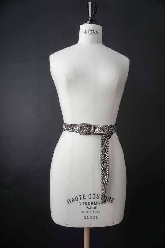 Kolster Vintage Gürtel 80s – Schwarzes Leder mit Strass & Nieten, S–XL theplaincircle vintage