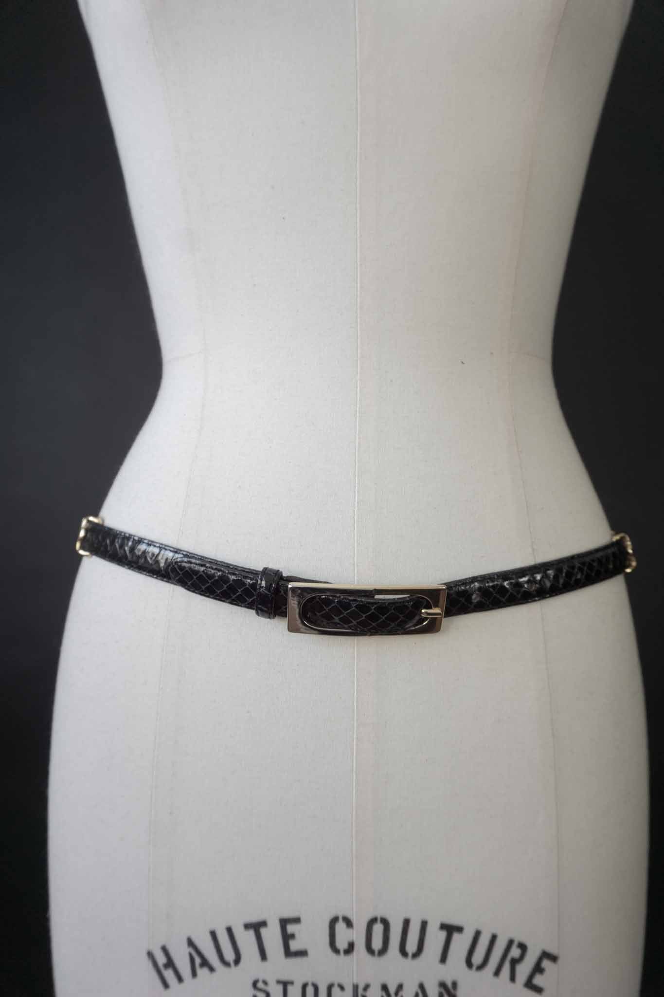 Vintage Snake Print Belt in Midnight Blue – Gold Hardware Statement Belt theplaincircle vintage