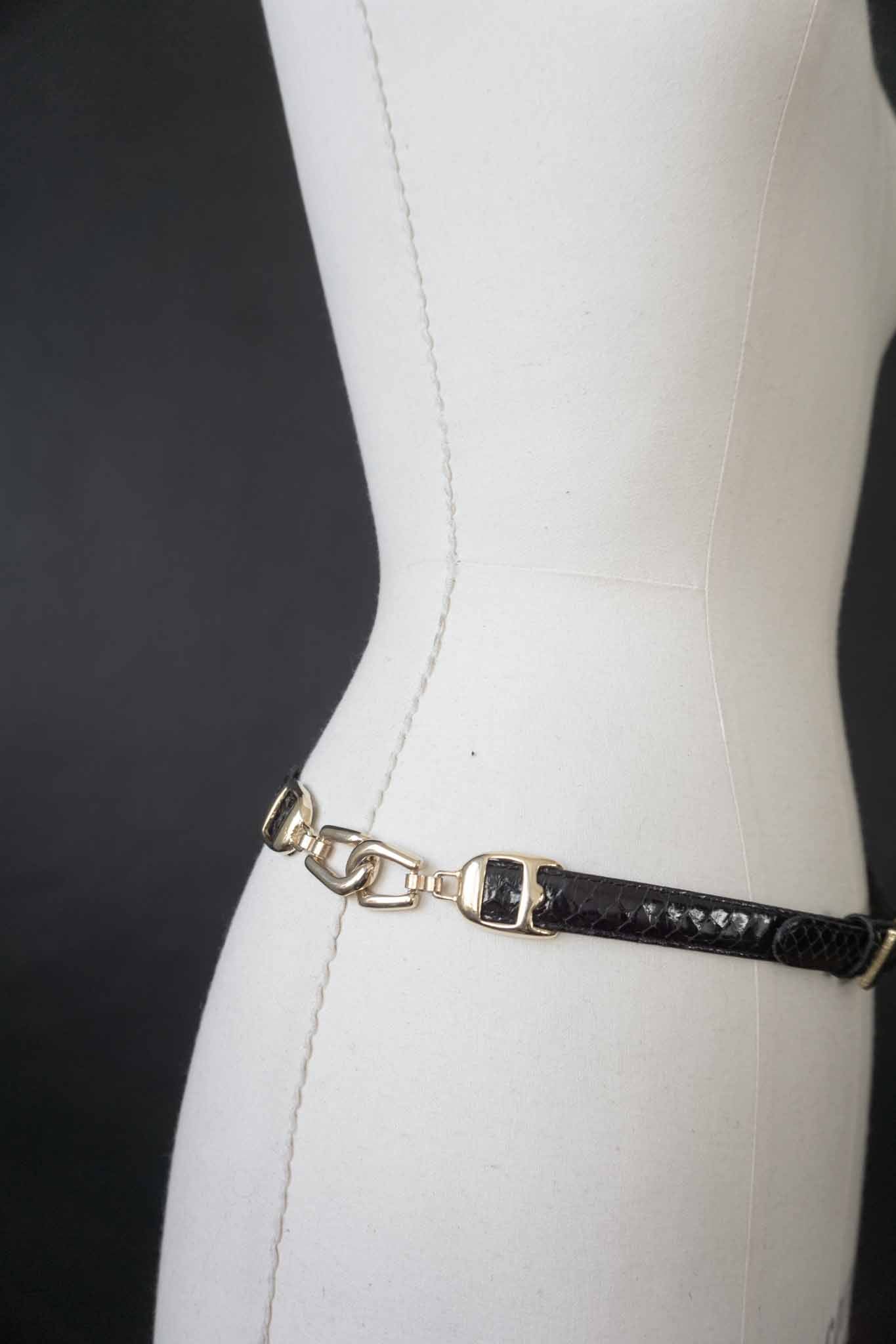 Vintage Snake Print Belt in Midnight Blue – Gold Hardware Statement Belt theplaincircle vintage