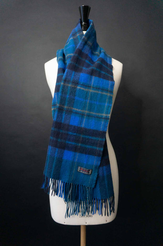 Vintage Lambswool Schal von Hemley in Blau mit Tartan Muster