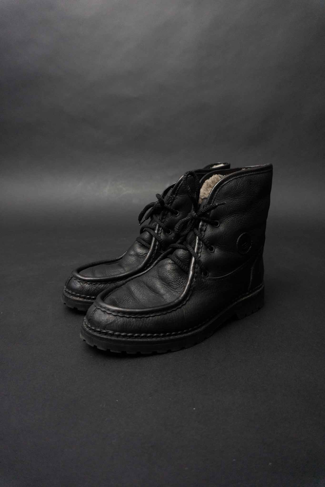 Vintage schwarze Shearling Boots aus Echtleder mit Lammfellfutter – 1980er Jahre