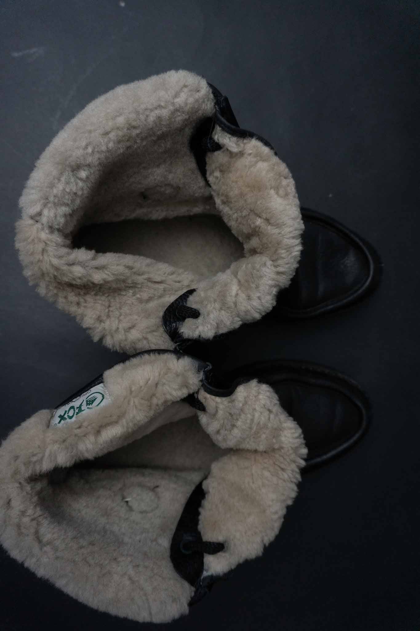 Vintage schwarze Shearling Boots aus Echtleder mit Lammfellfutter – 1980er Jahre