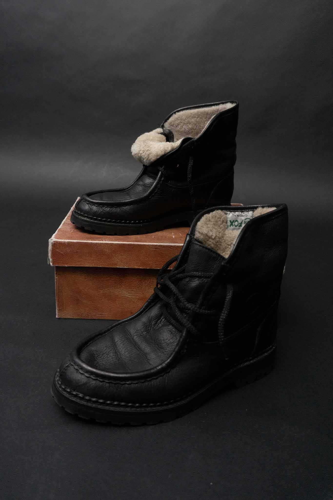 Vintage schwarze Shearling Boots aus Echtleder mit Lammfellfutter – 1980er Jahre