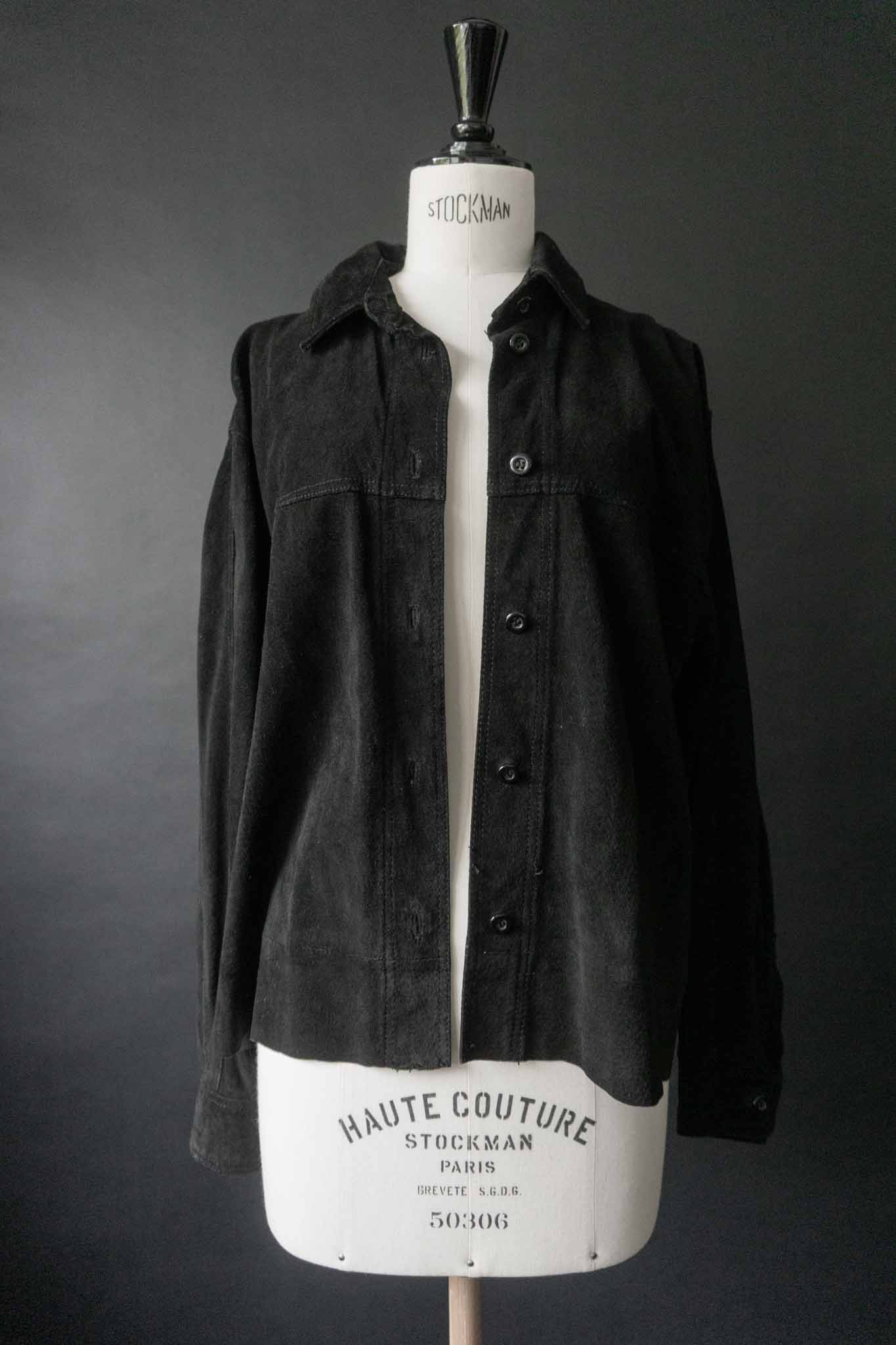 Schwarze Vintage Wildlederjacke mit Knopfleiste