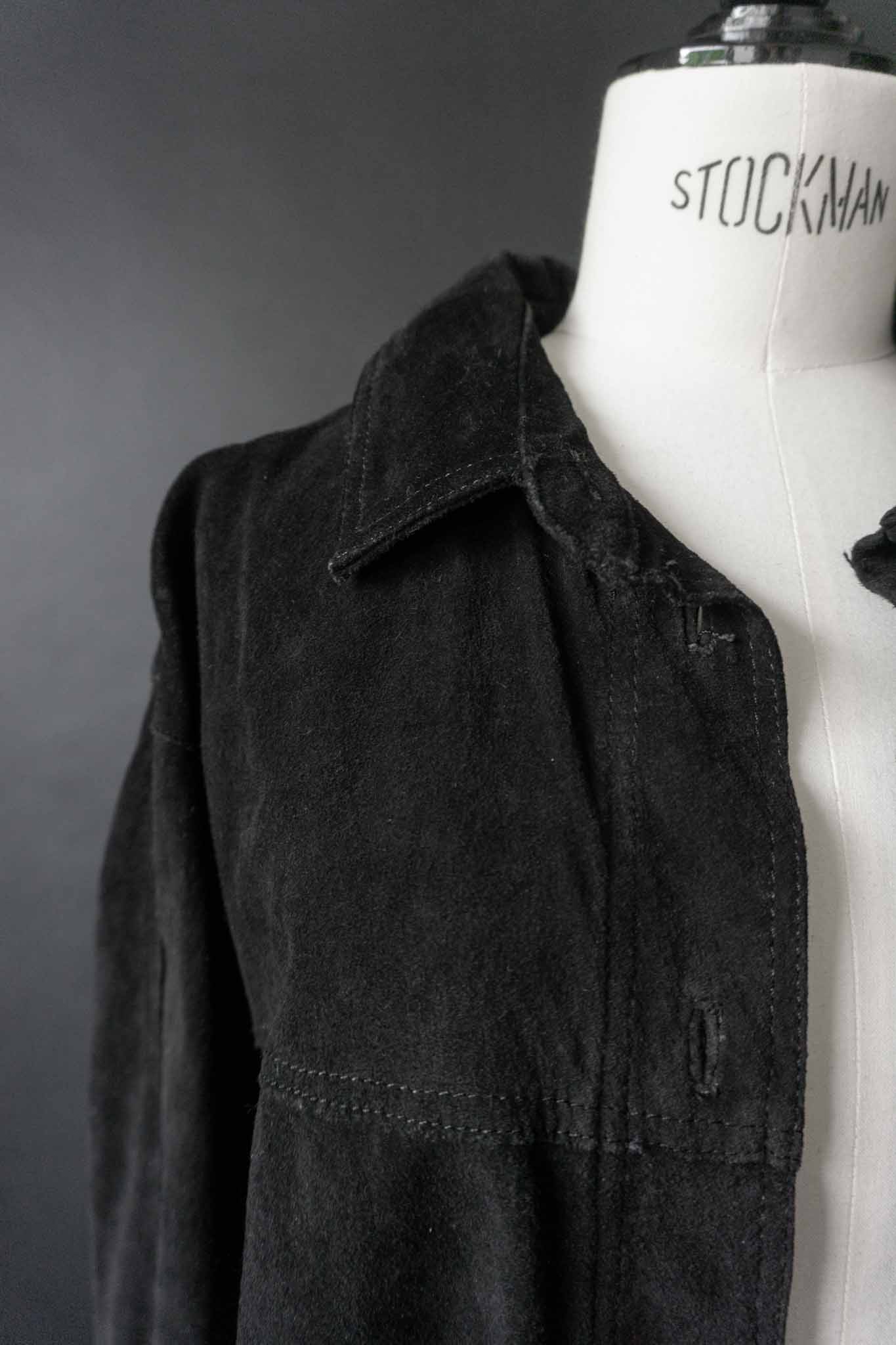 Schwarze Vintage Wildlederjacke mit Knopfleiste
