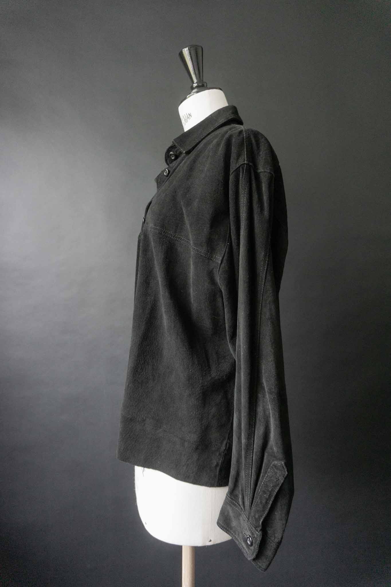 Schwarze Vintage Wildlederjacke mit Knopfleiste