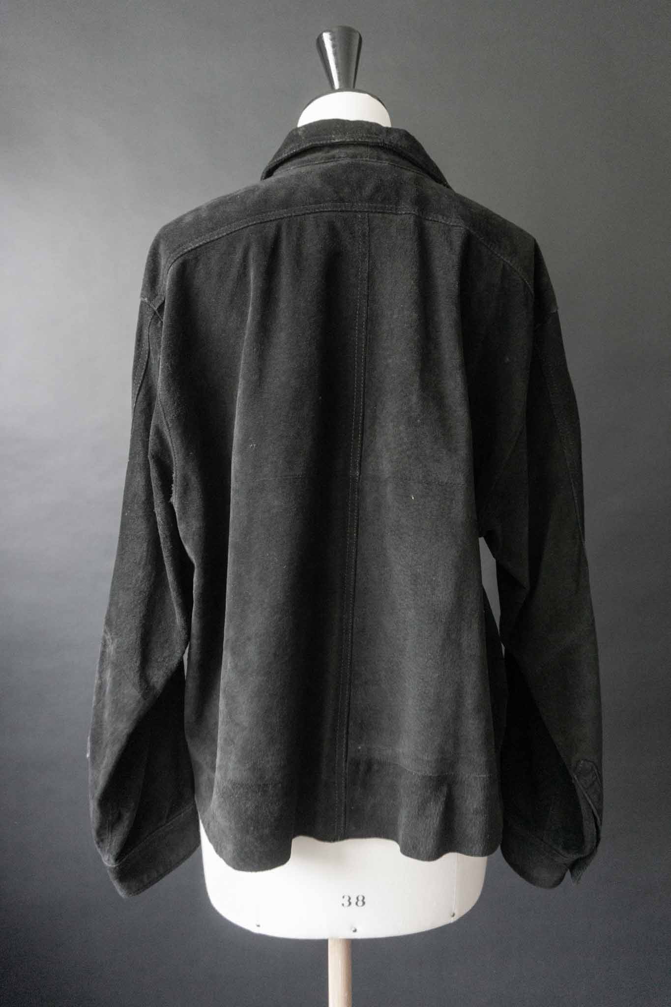 Schwarze Vintage Wildlederjacke mit Knopfleiste