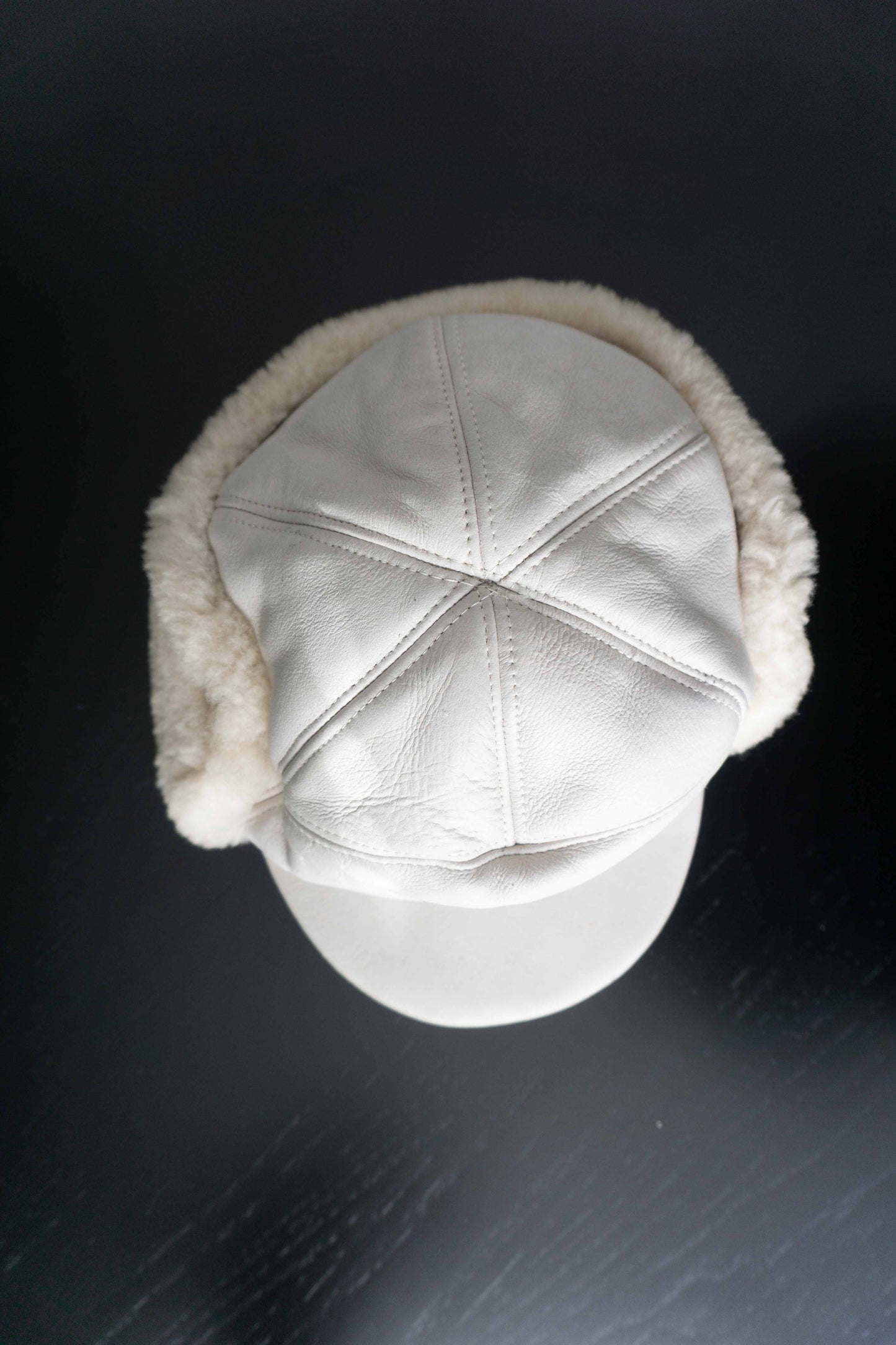Vintage Lammnappa Leder Cap mit Shearling, M