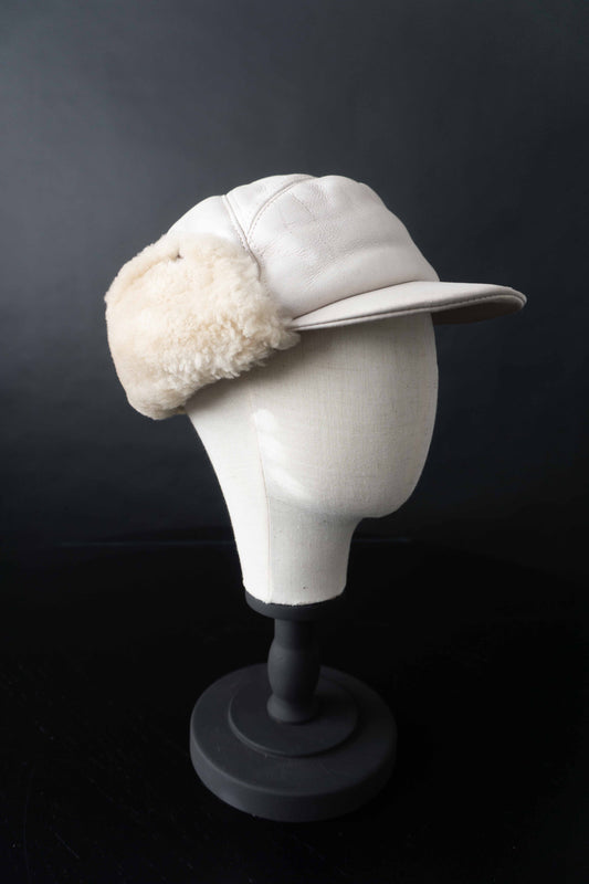 Vintage Lammnappa Leder Cap mit Shearling, M
