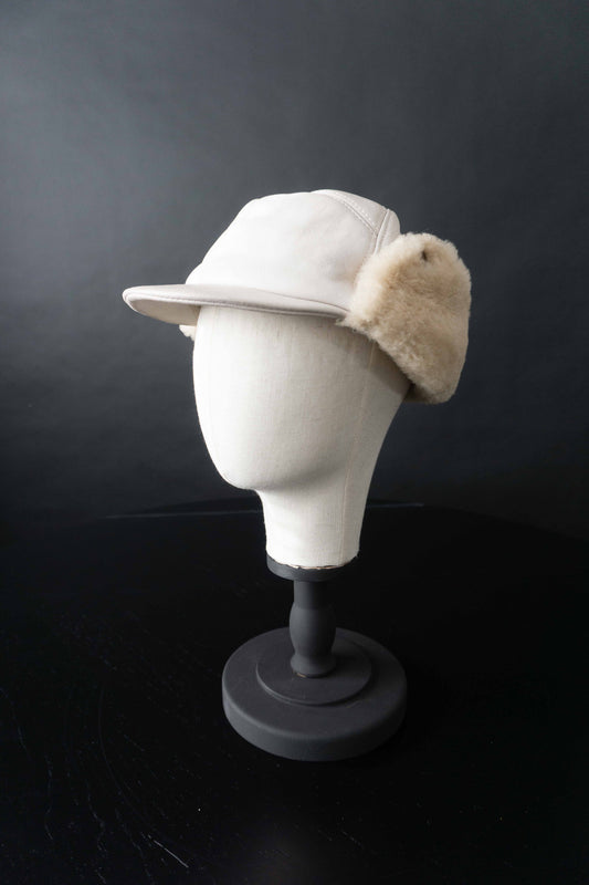 Vintage Lammnappa Leder Cap mit Shearling, M