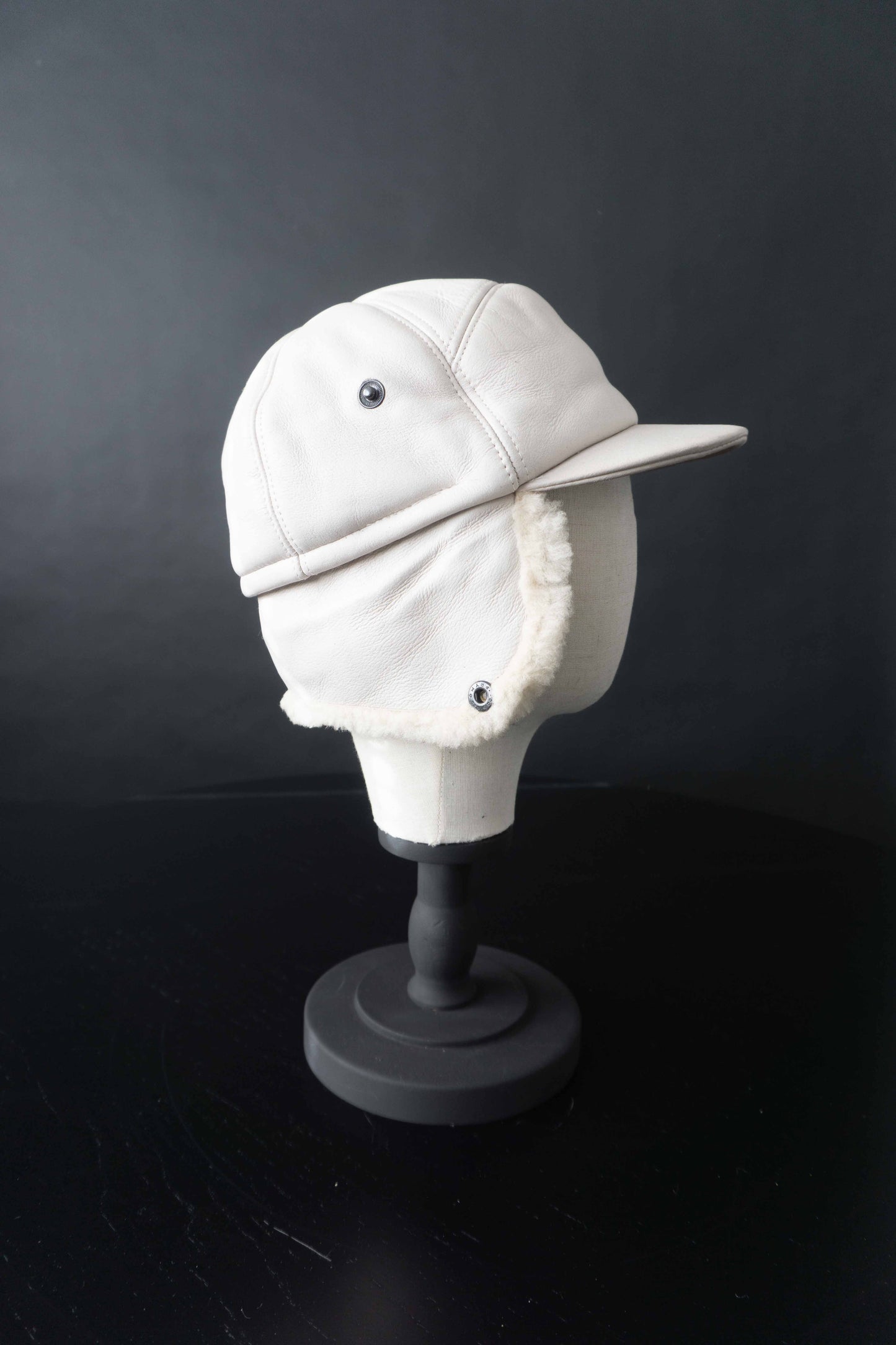 Vintage Lammnappa Leder Cap mit Shearling, M