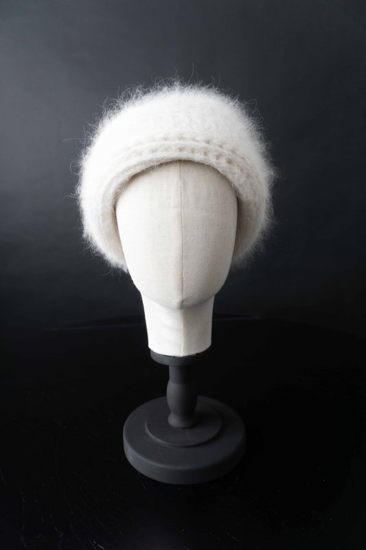 Vintage 80s Angora Mütze Weiß, S