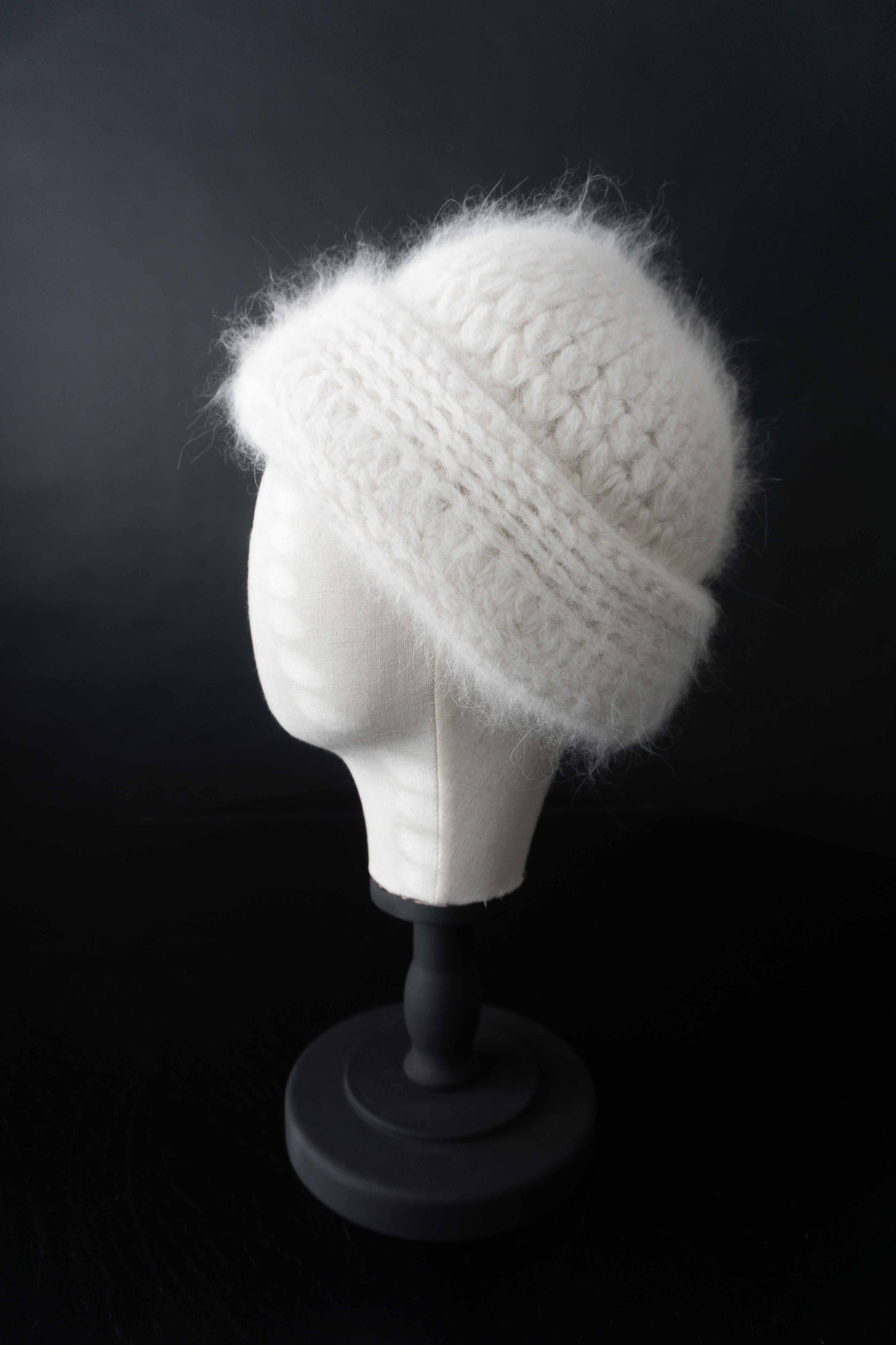 Vintage 80s Angora Mütze Weiß, S