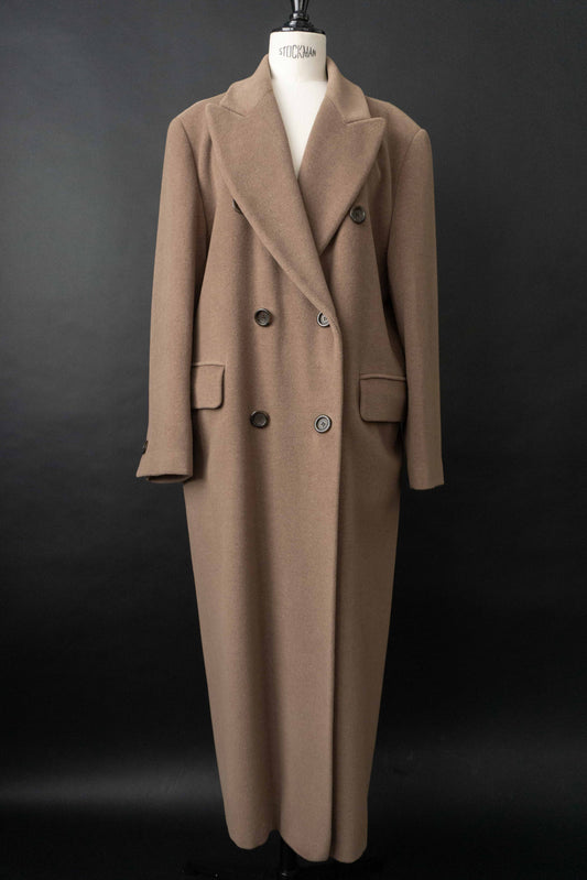 Vintage Wollmantel aus Schurwolle und Angora in Camel – 90er Jahre Damenmantel