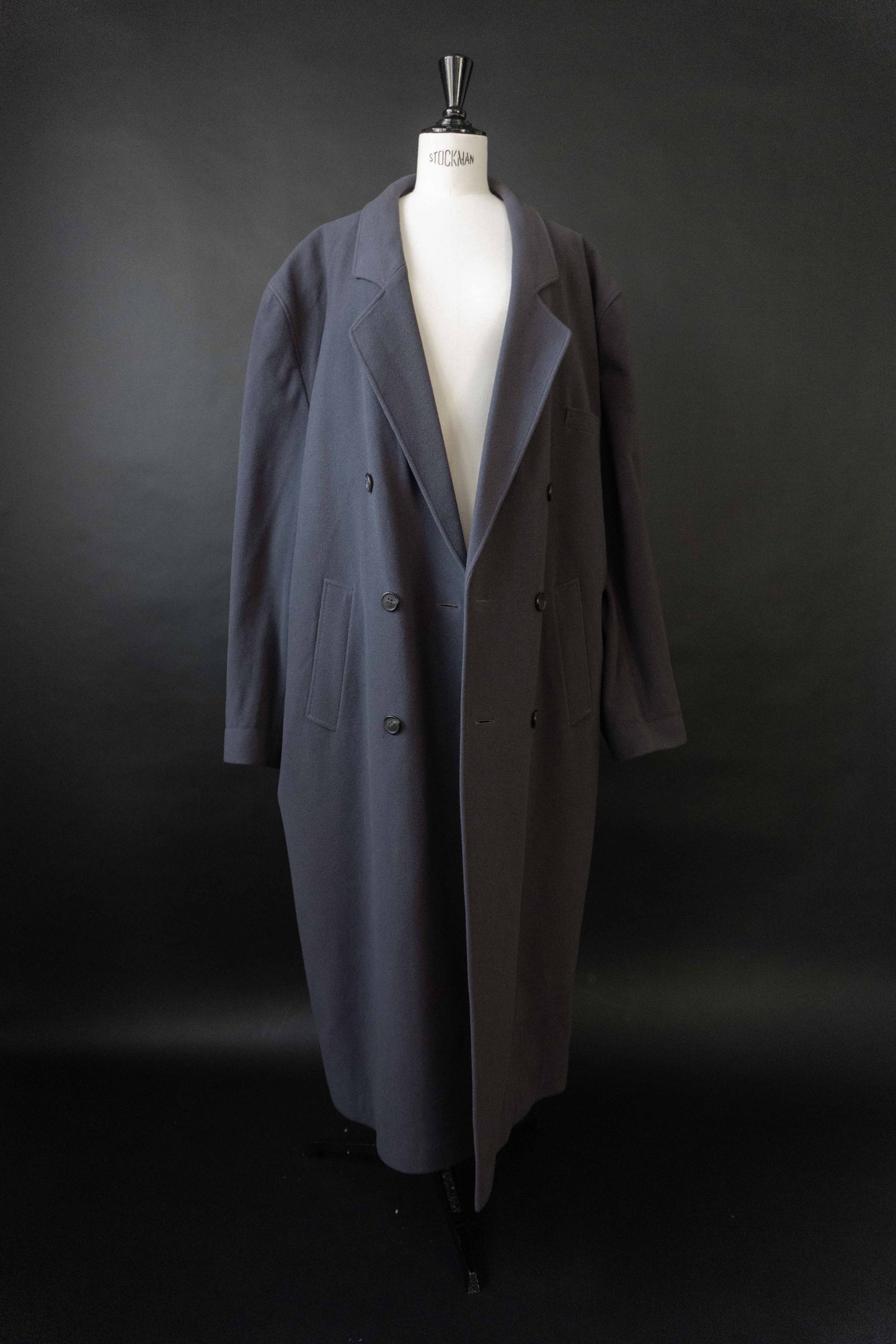 Oversized taubenblauer Vintage Mantel aus Kaschmir-Wollmix mit Gürtel, 80er Jahre