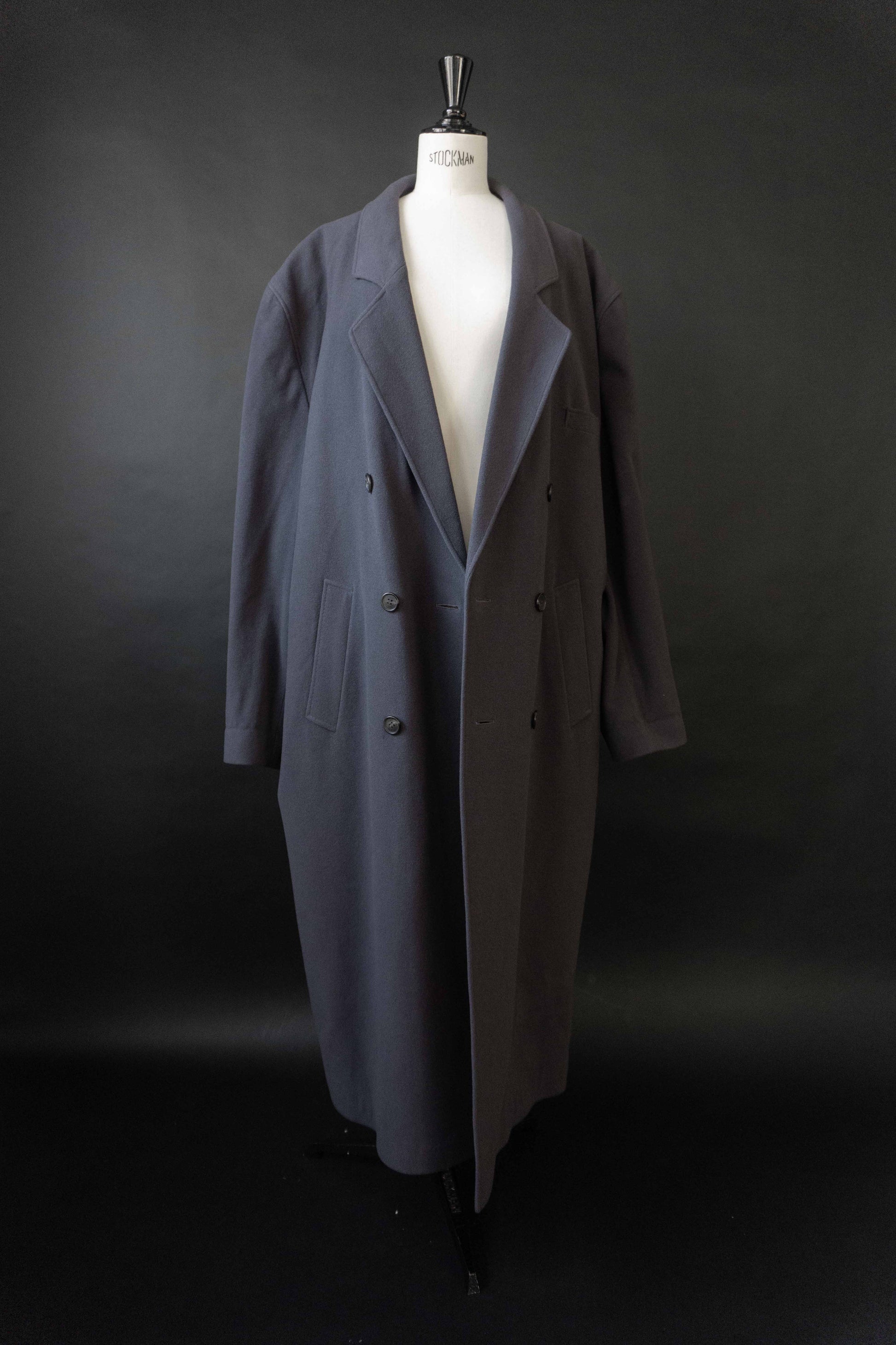 Oversized taubenblauer Vintage Mantel aus Kaschmir-Wollmix mit Gürtel, 80er Jahre