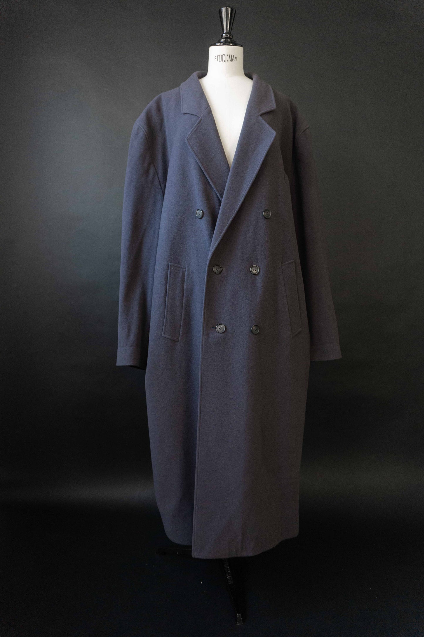 Oversized taubenblauer Vintage Mantel aus Kaschmir-Wollmix mit Gürtel, 80er Jahre