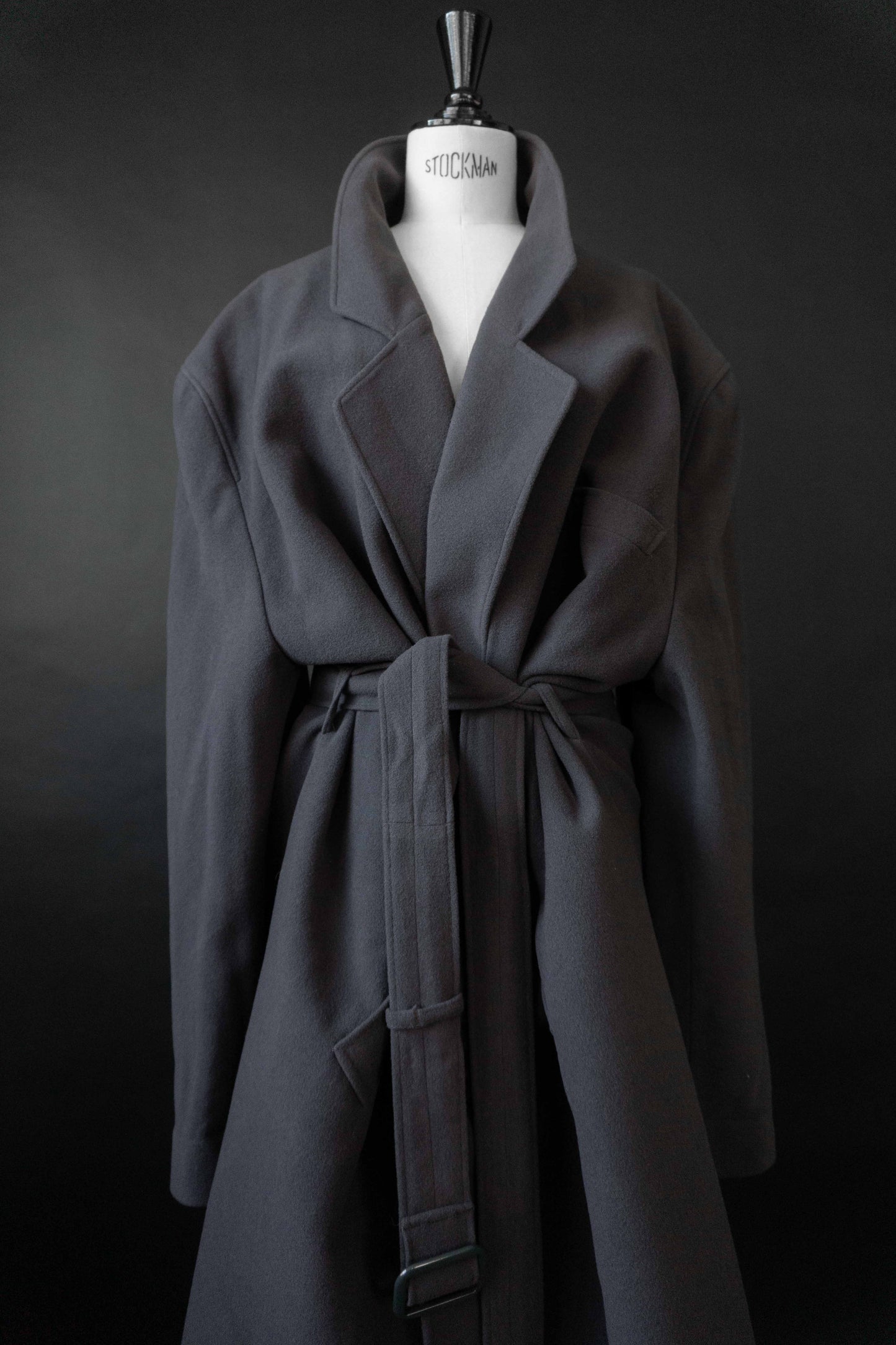 Oversized taubenblauer Vintage Mantel aus Kaschmir-Wollmix mit Gürtel, 80er Jahre