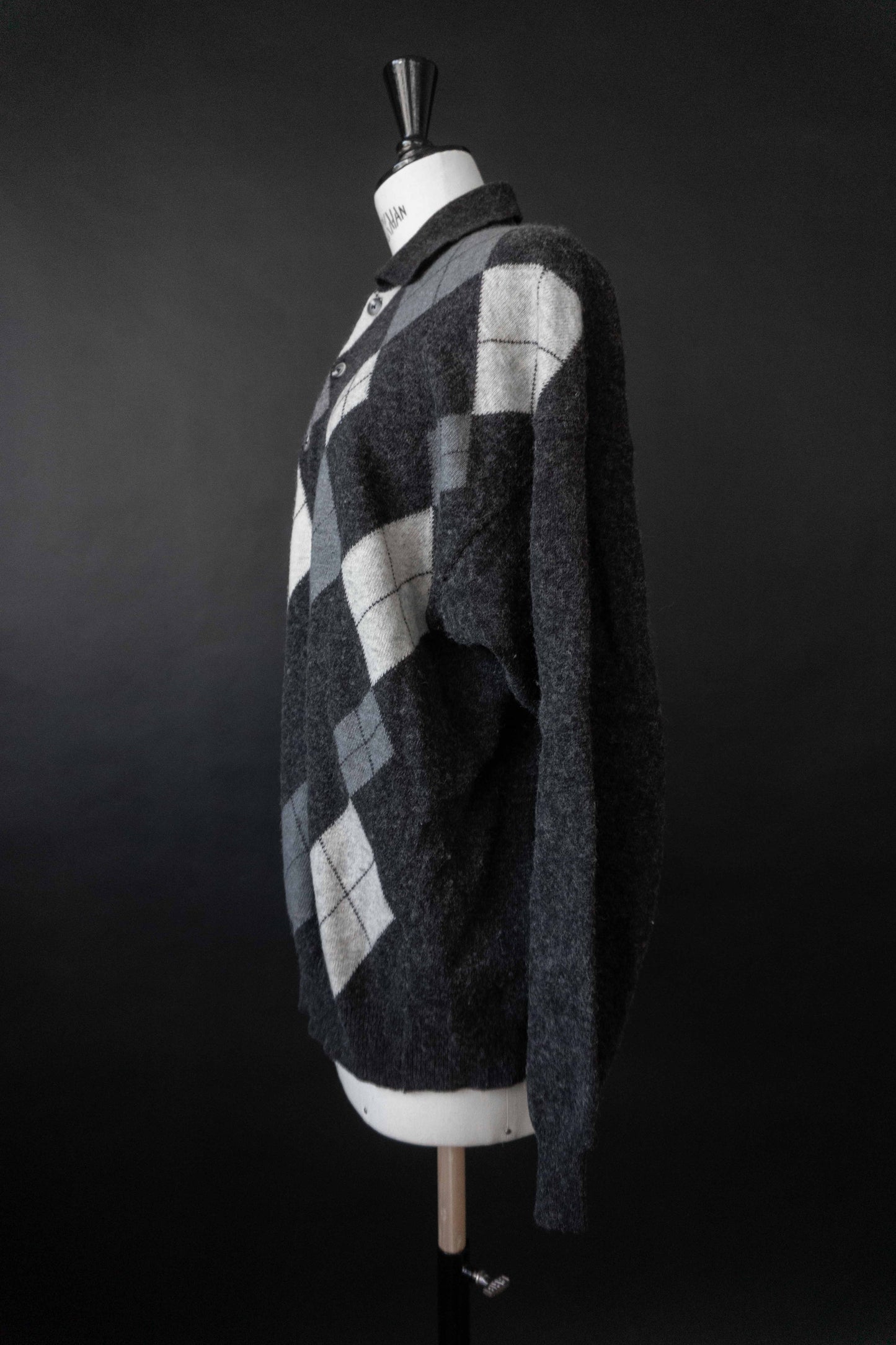 Vintage Karopullover aus Wolle mit Troyer-Kragen, M–L theplaincircle vintage