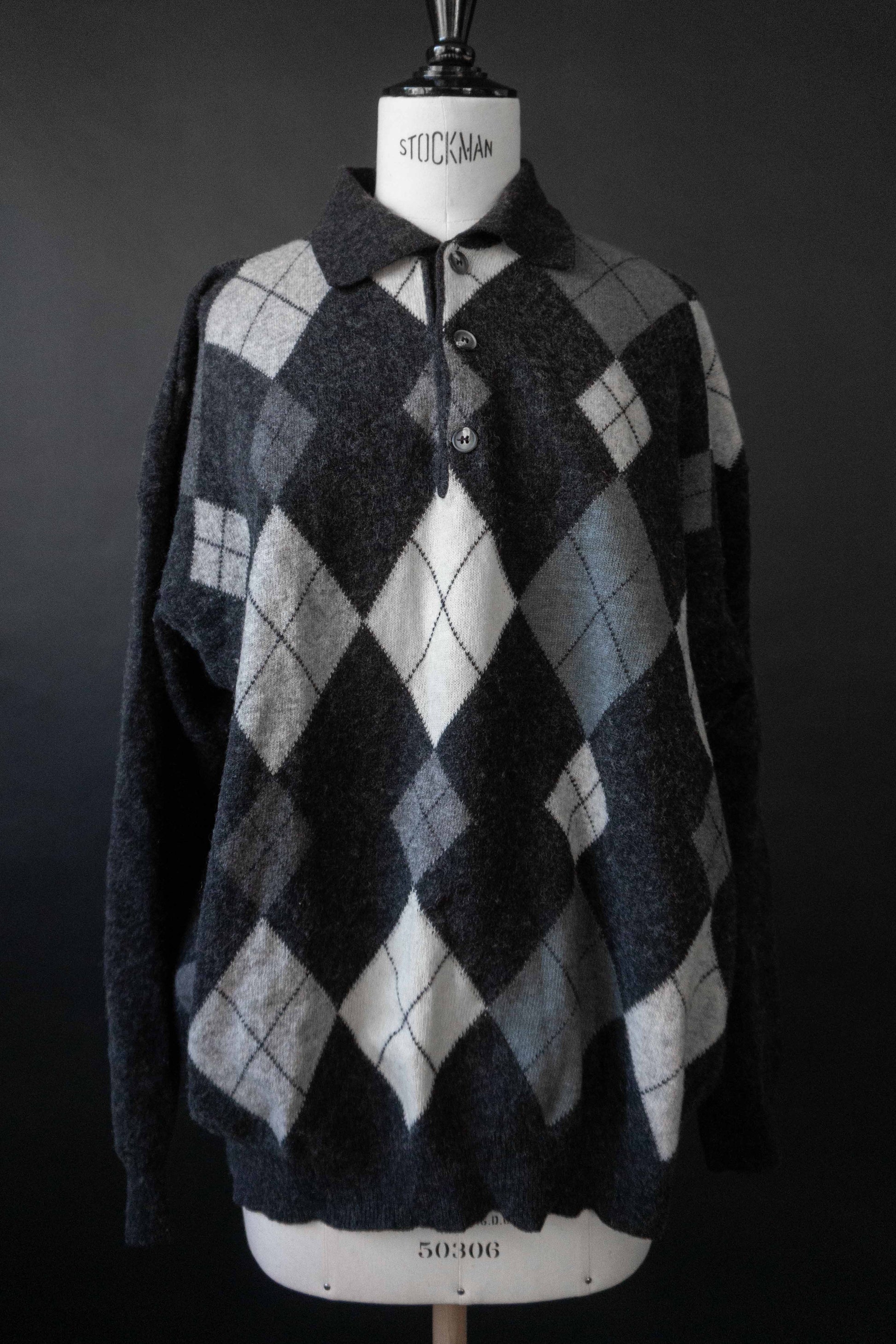 Vintage Karopullover aus Wolle mit Troyer-Kragen, M–L theplaincircle vintage