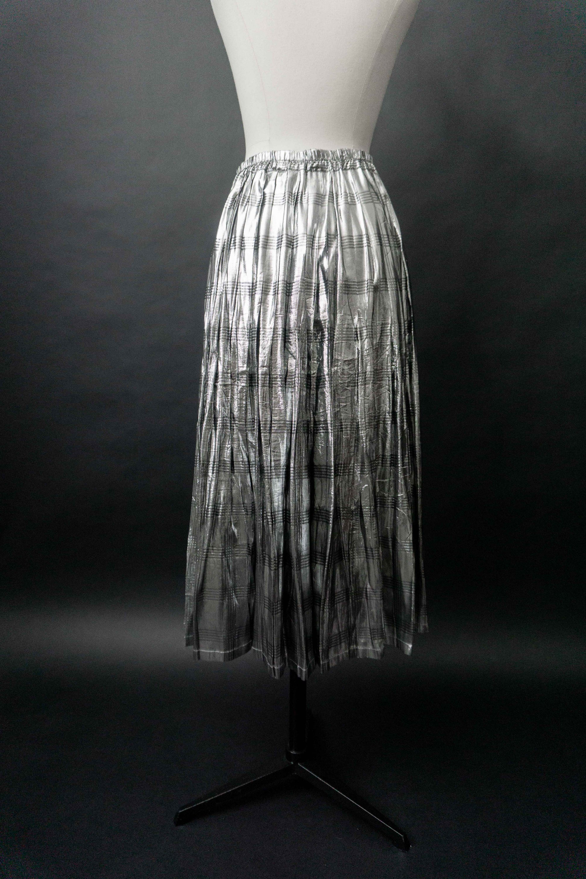 Vintage Faltenrock Silber Houndstooth, S–M theplaincircle vintage