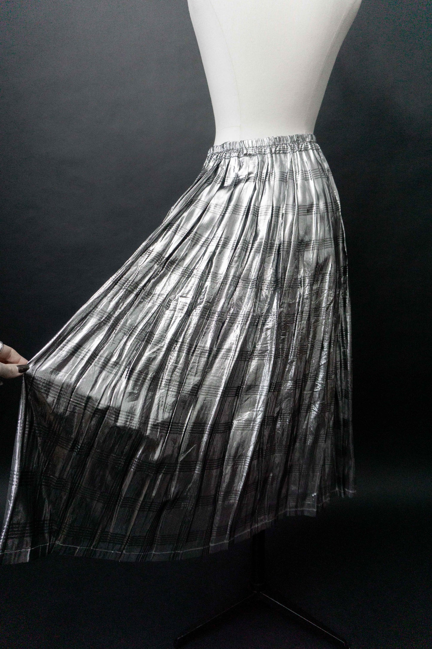 Vintage Faltenrock Silber Houndstooth, S–M theplaincircle vintage