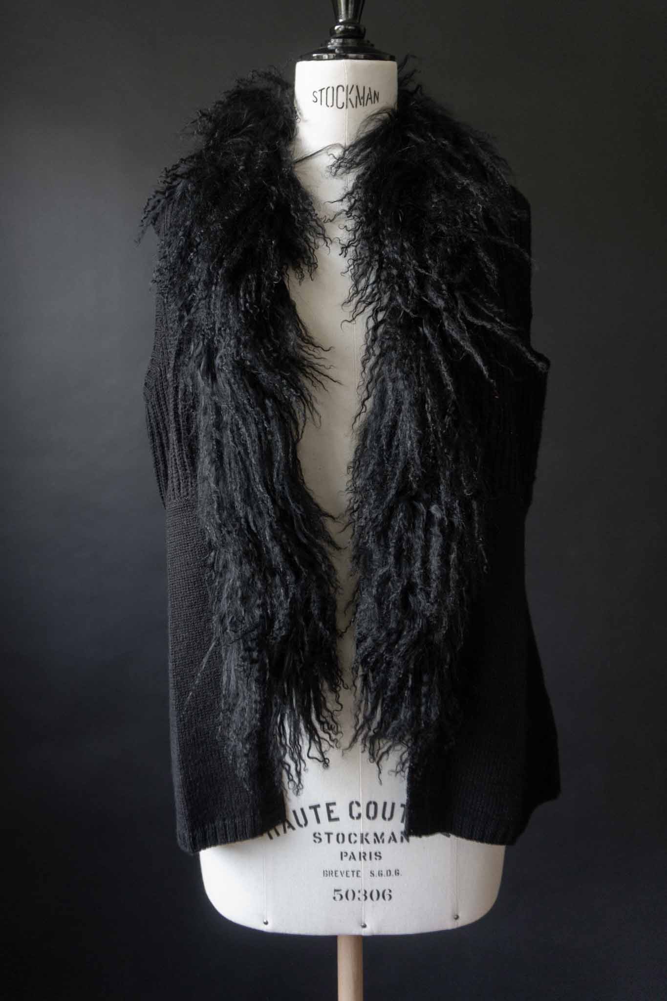 vintage black shearling vest