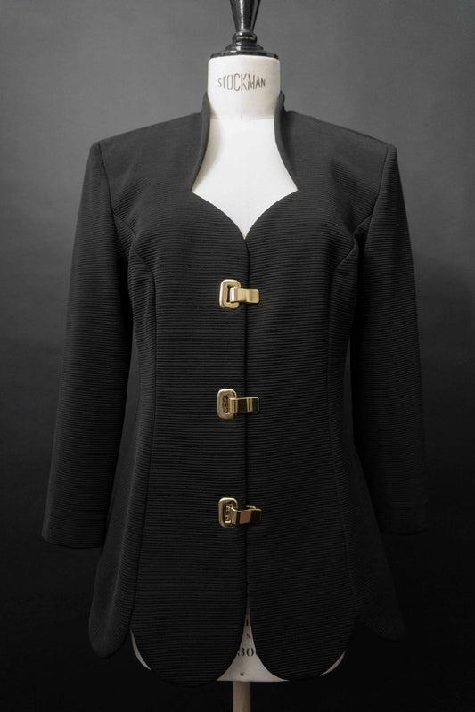 Vintage Joseph Ribkoff Blazer schwarz mit Struktur und goldenen Verschlüssen aus den 80er Jahren