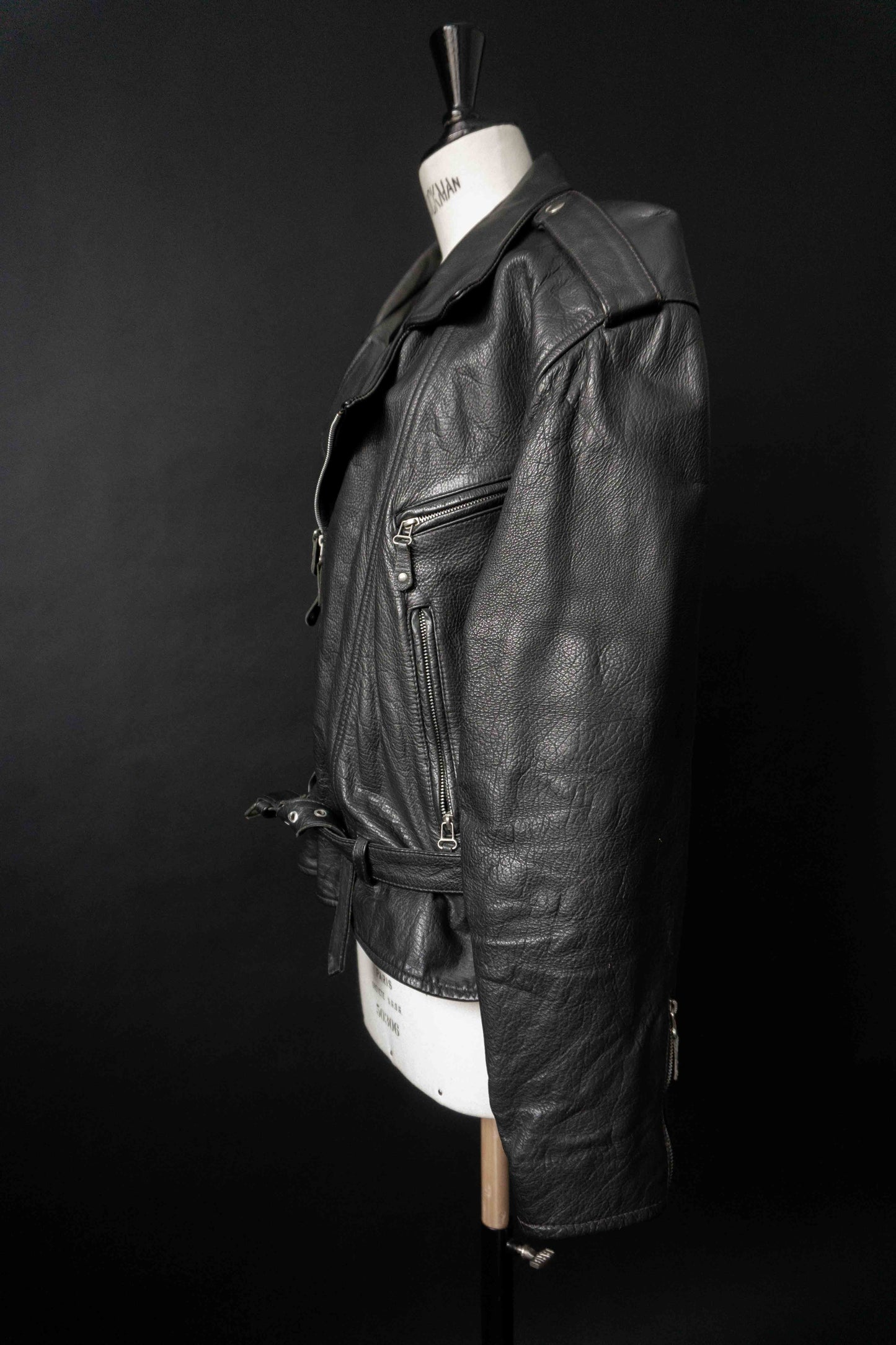 Vintage Biker Lederjacke Schwarz, M–L theplaincircle vintage