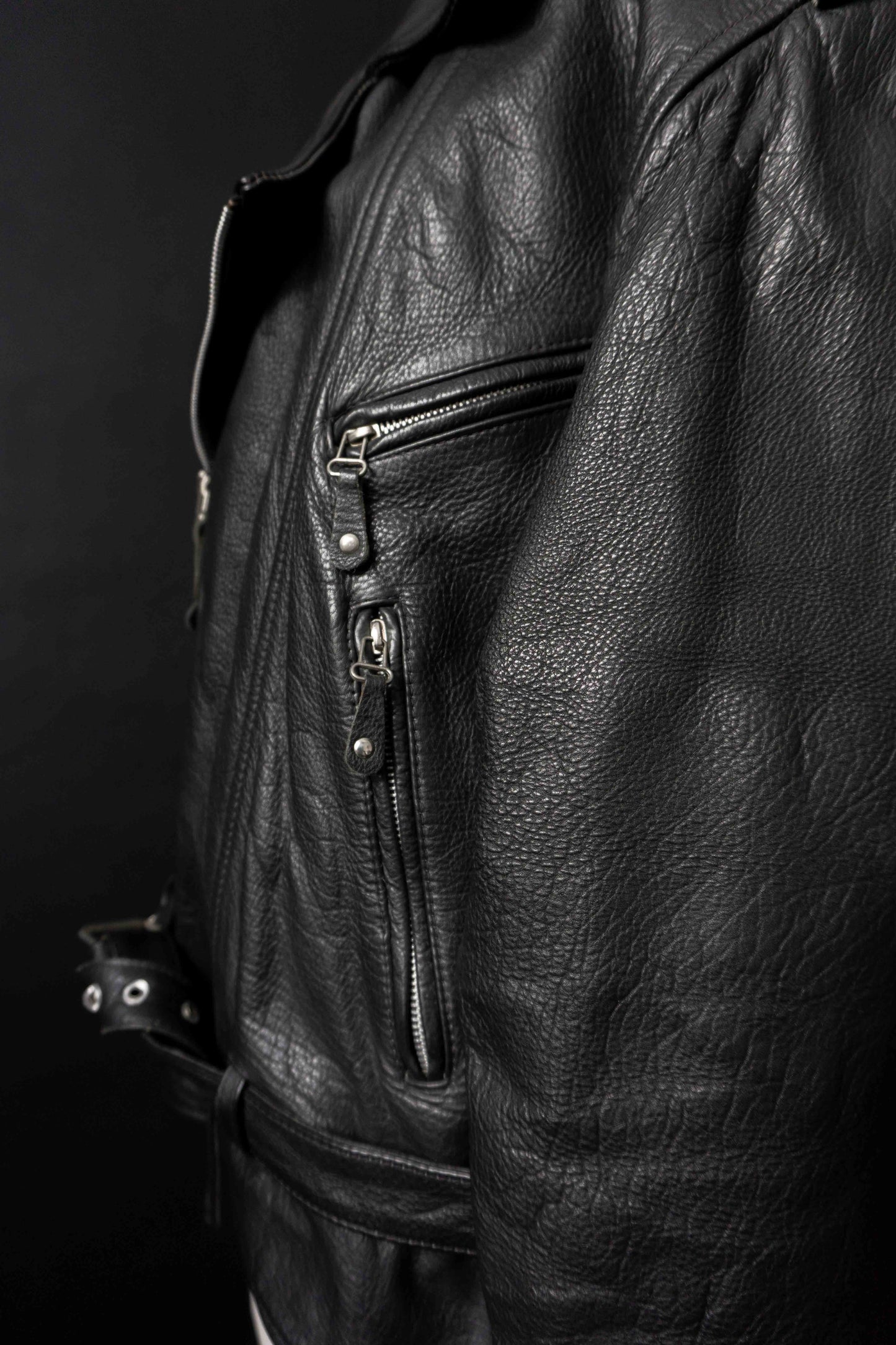 Vintage Biker Lederjacke Schwarz, M–L theplaincircle vintage