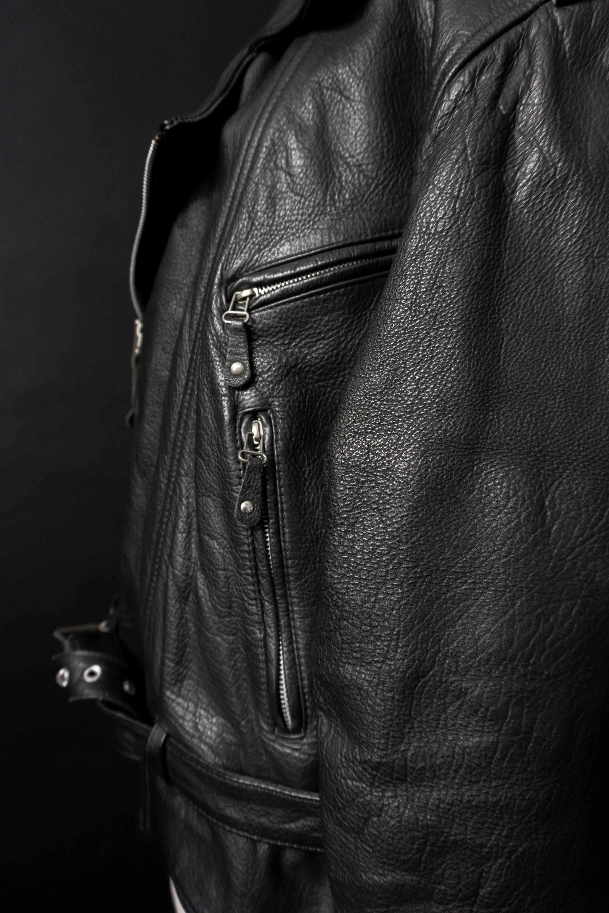 Vintage Biker Lederjacke Schwarz, M–L theplaincircle vintage