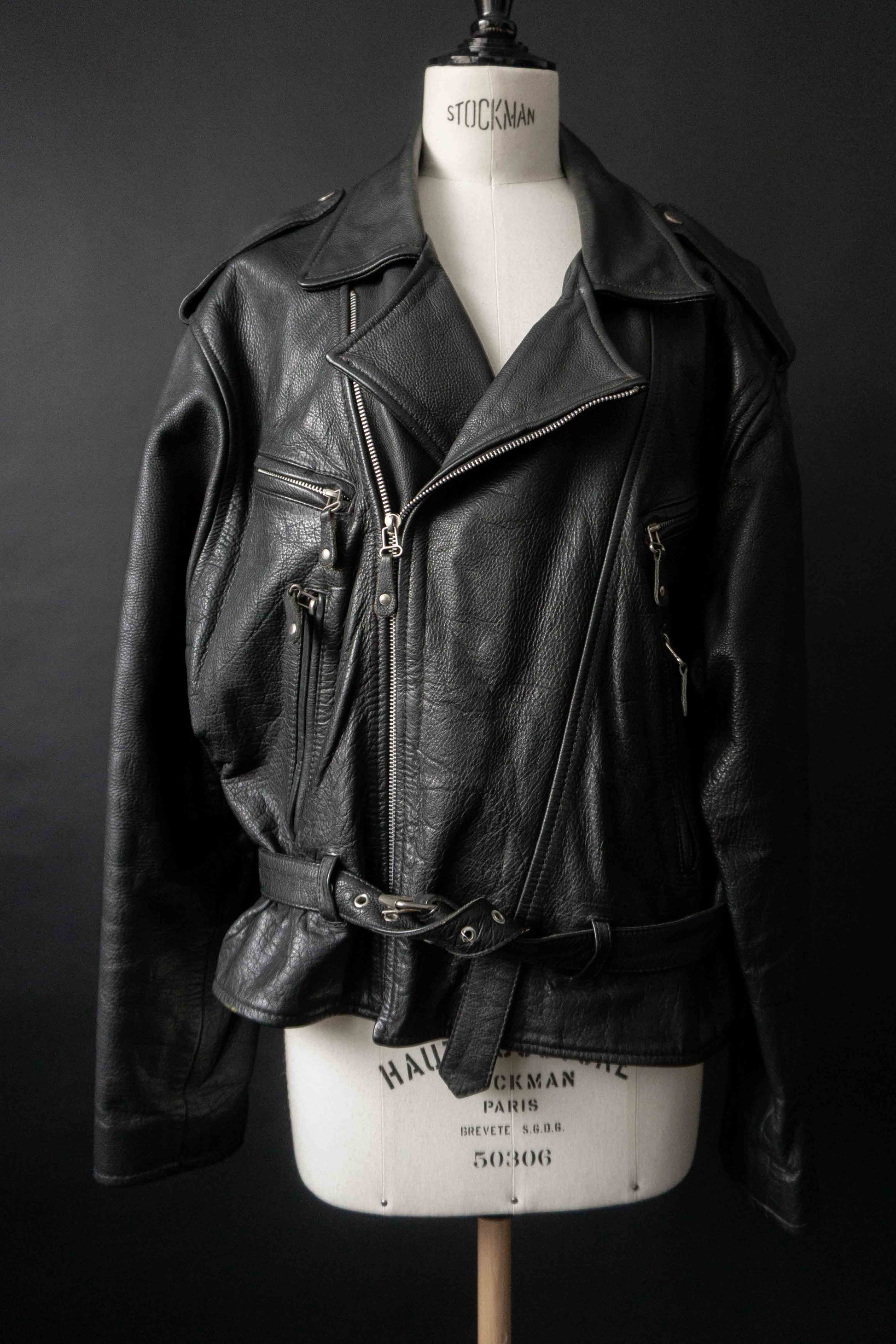 Vintage Biker Lederjacke Schwarz, M–L theplaincircle vintage