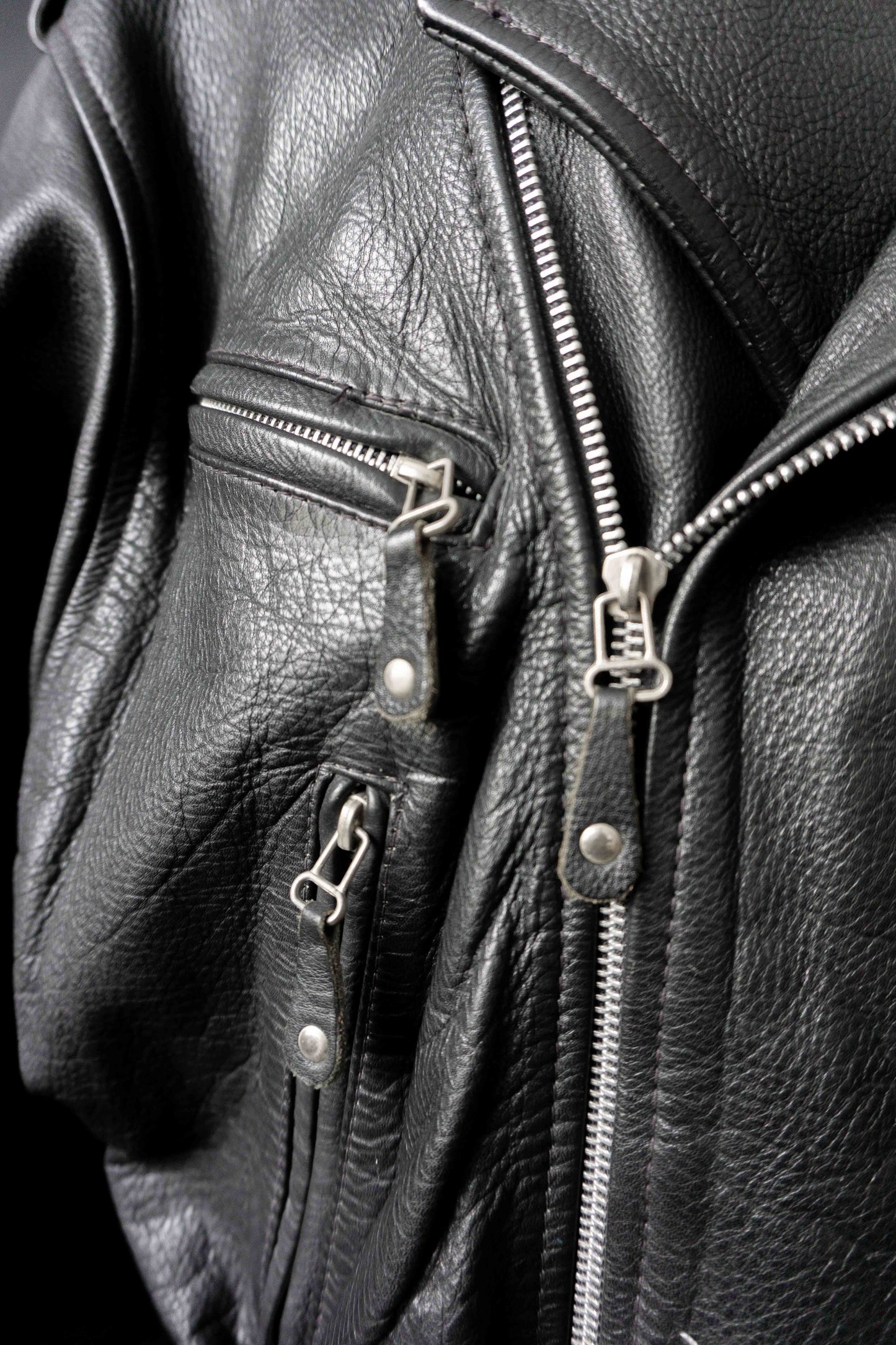 Vintage Biker Lederjacke Schwarz, M–L theplaincircle vintage
