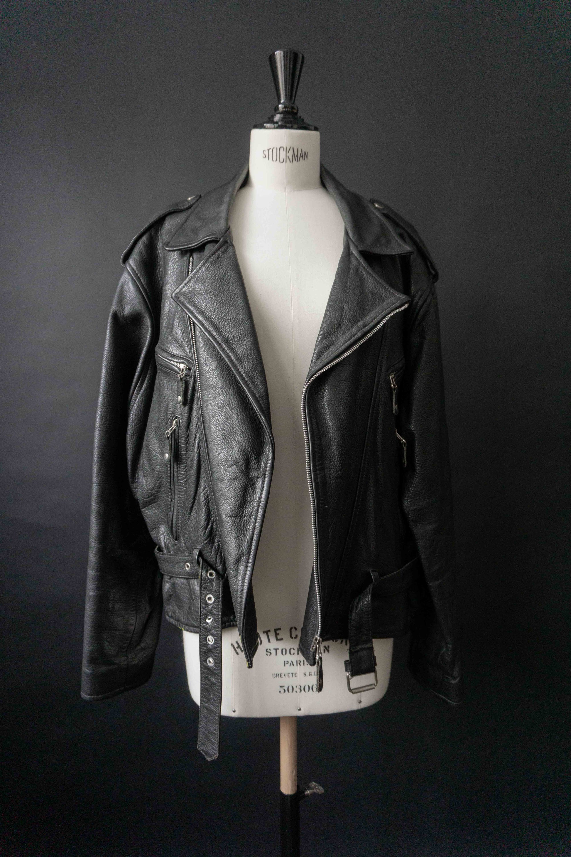 Vintage Biker Lederjacke Schwarz, M–L theplaincircle vintage