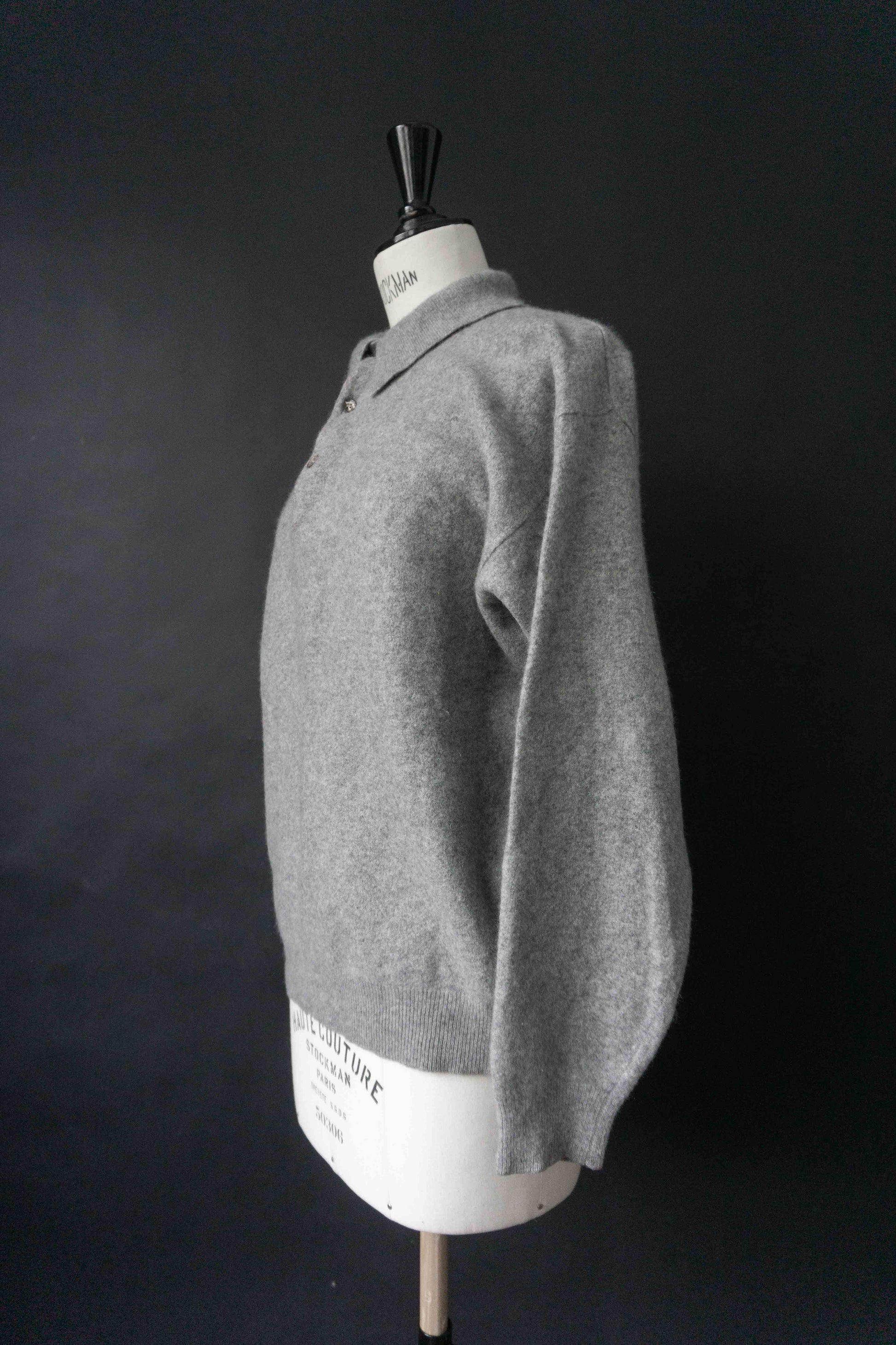 Vintage Kaschmir Pullover hellgrau aus 100% Cashmere mit Troyer Kragen
