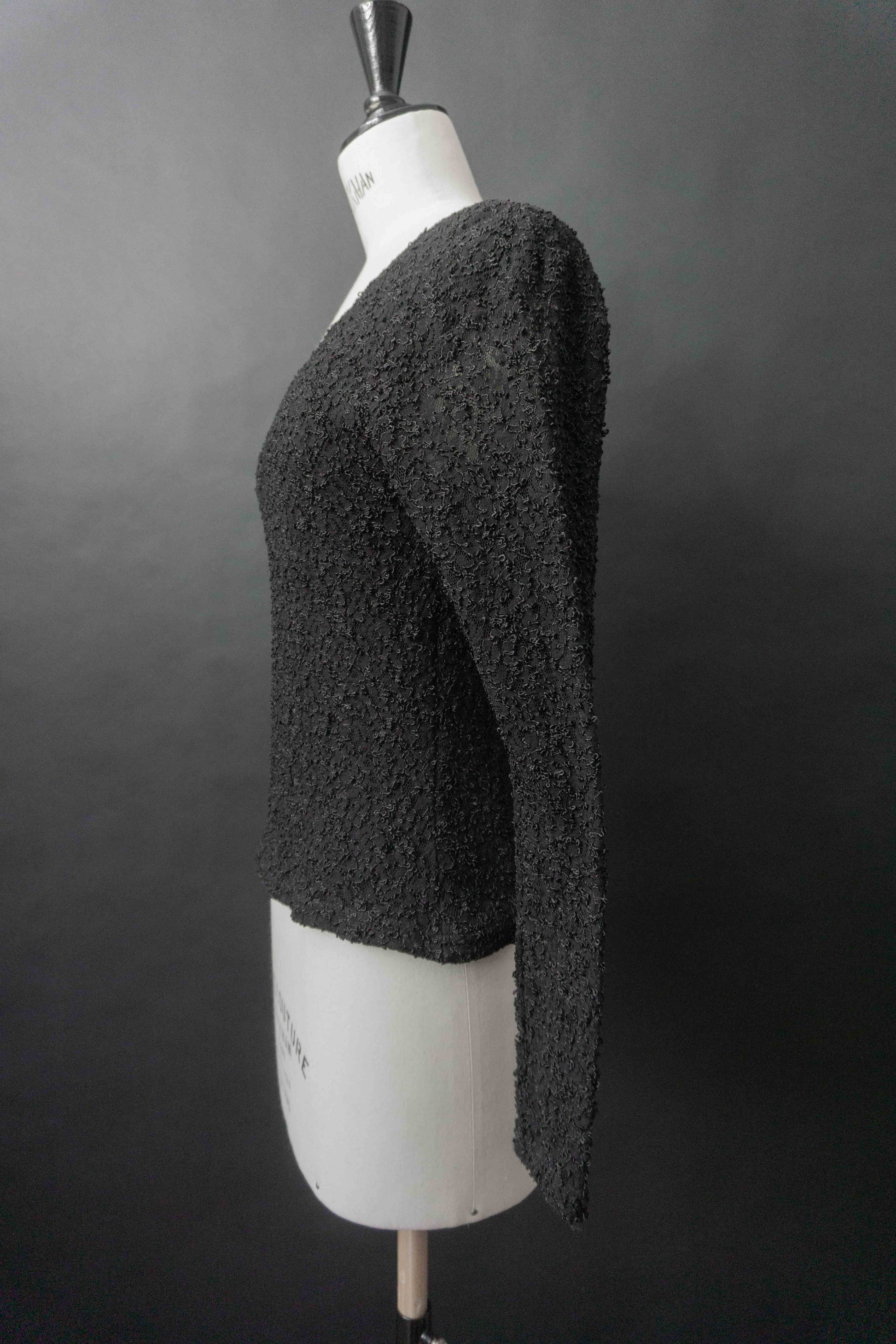 Vintage Longsleeve schwarz – strukturiertes Stretch Top, S–M theplaincircle vintage