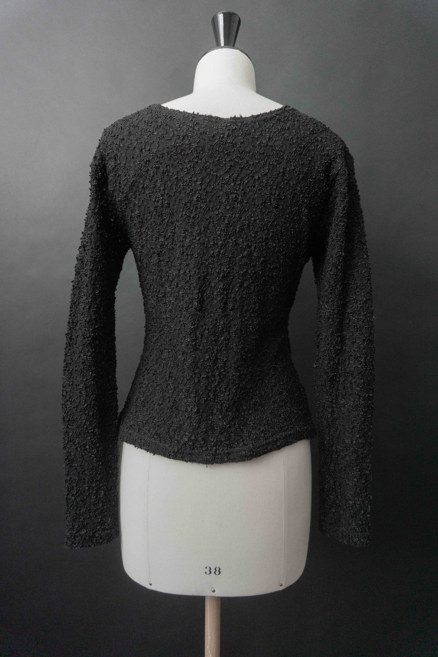 Vintage Longsleeve schwarz – strukturiertes Stretch Top, S–M theplaincircle vintage