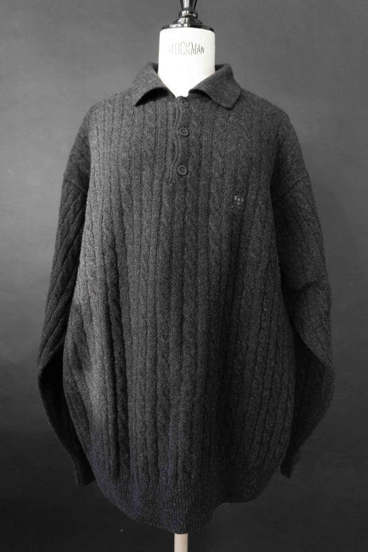 Burlington Vintage Strickpullover aus 100% Wolle in Anthrazit mit Troyer-Kragen und Zopfmuster
