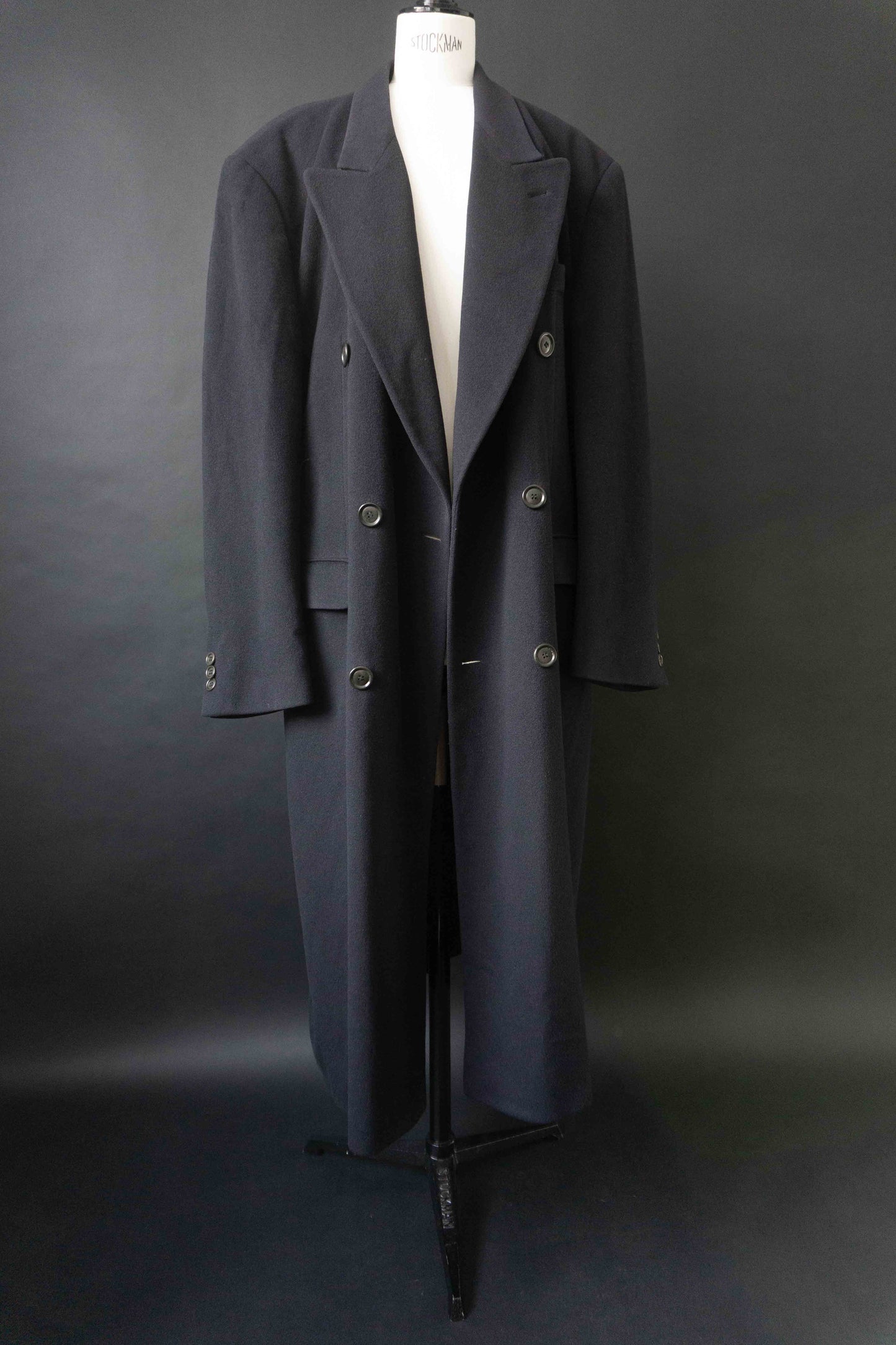 Hugo Boss Vintage Mantel Navy aus Woll-Kaschmir, oversized Doppelreiher, Designer Wintermantel