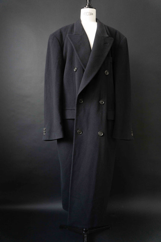 Hugo Boss Vintage Mantel Navy aus Woll-Kaschmir, oversized Doppelreiher, Designer Wintermantel