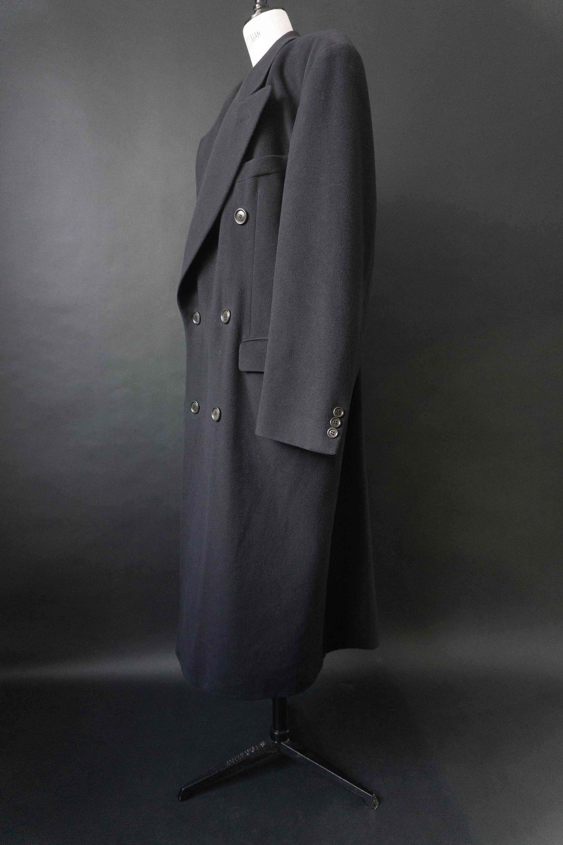 Hugo Boss Vintage Mantel Navy aus Woll-Kaschmir, oversized Doppelreiher, Designer Wintermantel