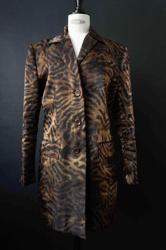 Vintage Tiger Blazer mit shiny Oberfläche in Schwarz Braun im Gothic Glam Rock Stil
