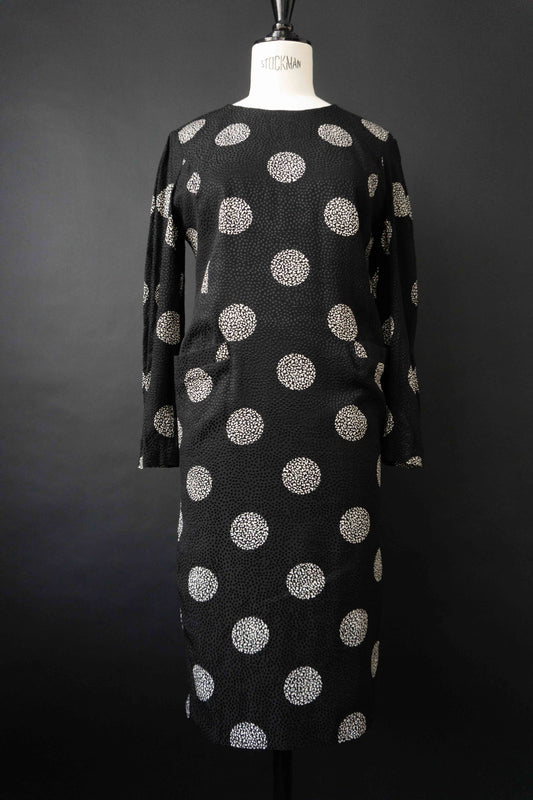 Schwarzes Louis Féraud Seidenkleid mit weißem geflocktem Print
